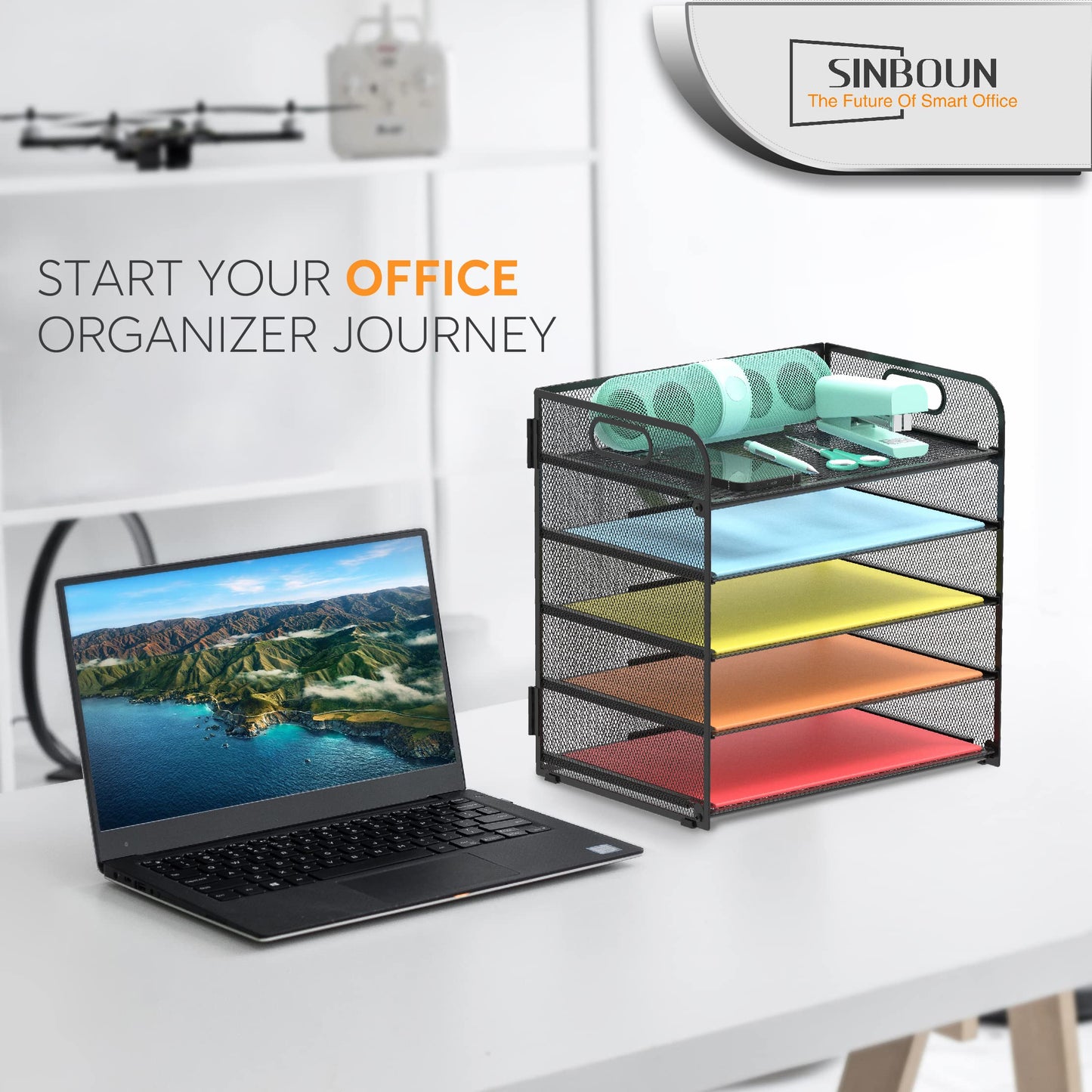 2 Pack Letter Tray 5-Tier Desk Organizer File Paper Holder with Handle, Metal Desktop Document