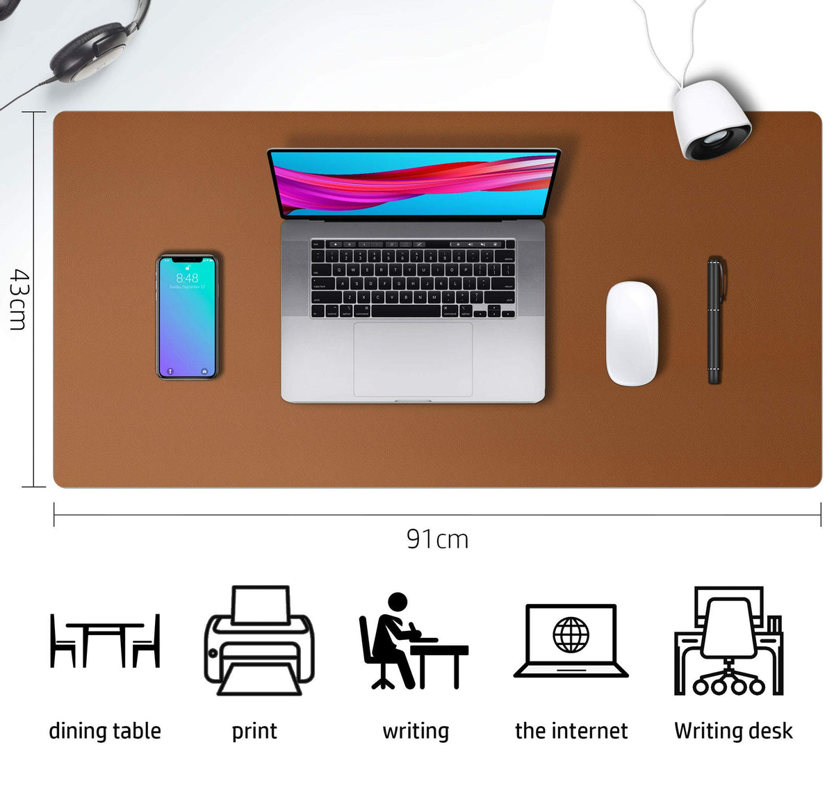 Aothia Leather Desk Pad Protector, Mouse Pad, Office Desk Mat, Non-Slip PU Leather Desk Blotter