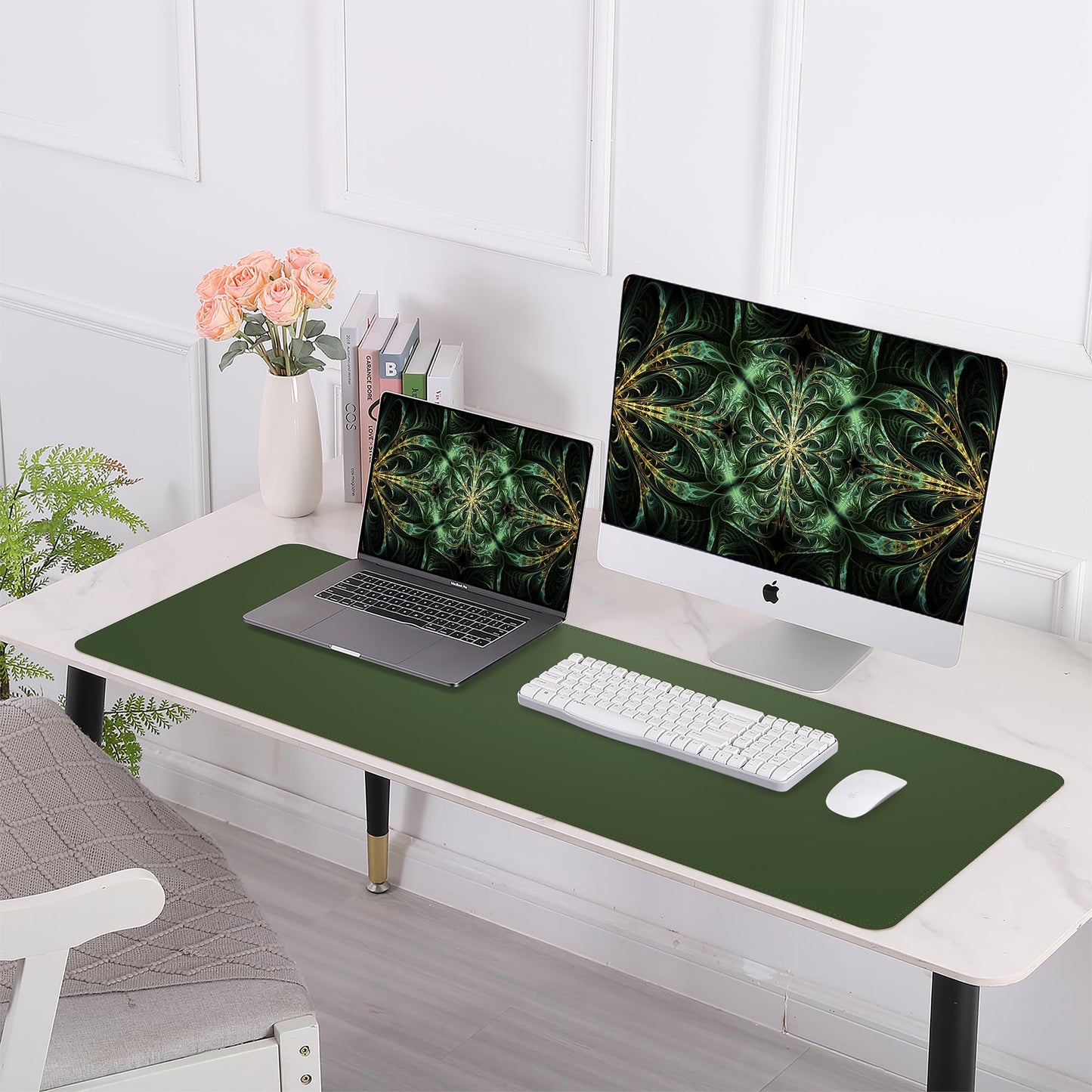 AFIING Leather Desk Pad Protector, Large Desk Mat with Natural Cork & PU Leather, Mouse Pad