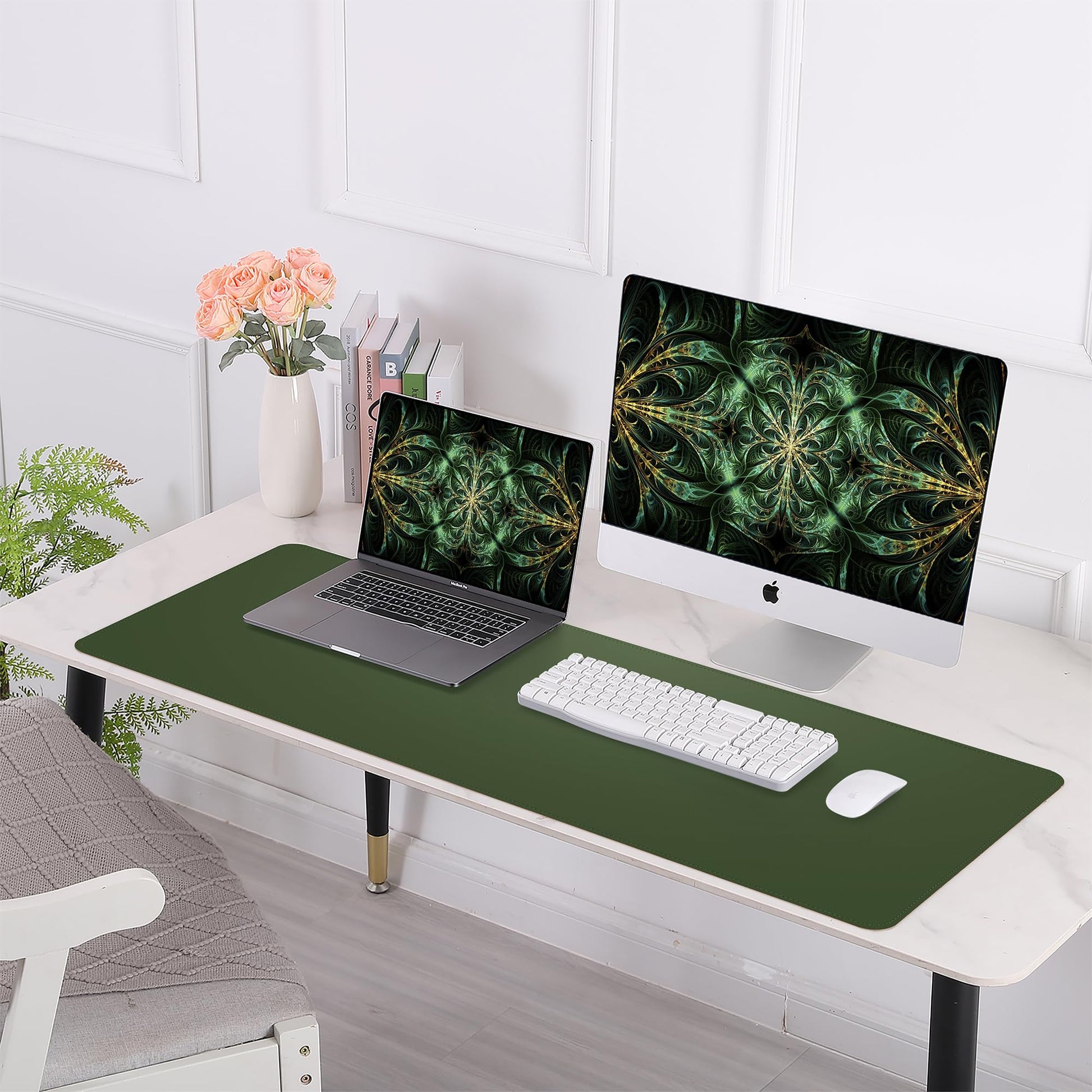 AFIING Leather Desk Pad Protector, Large Desk Mat with Natural Cork & PU Leather, Mouse Pad