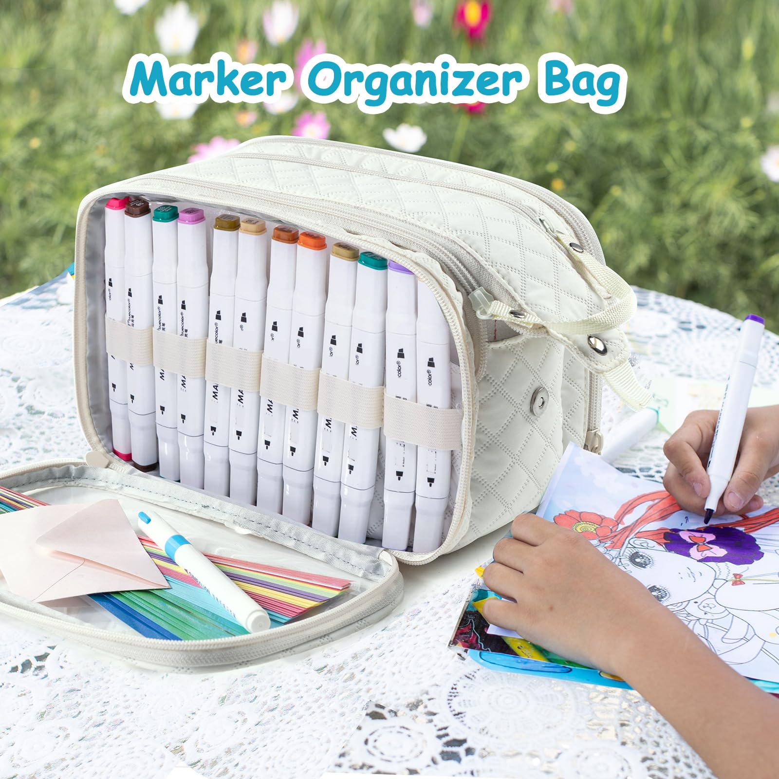 APOFFICE Marker Organizer Case – Holds 72-96Markers | Portable Art Marker Storage Bag with Clear