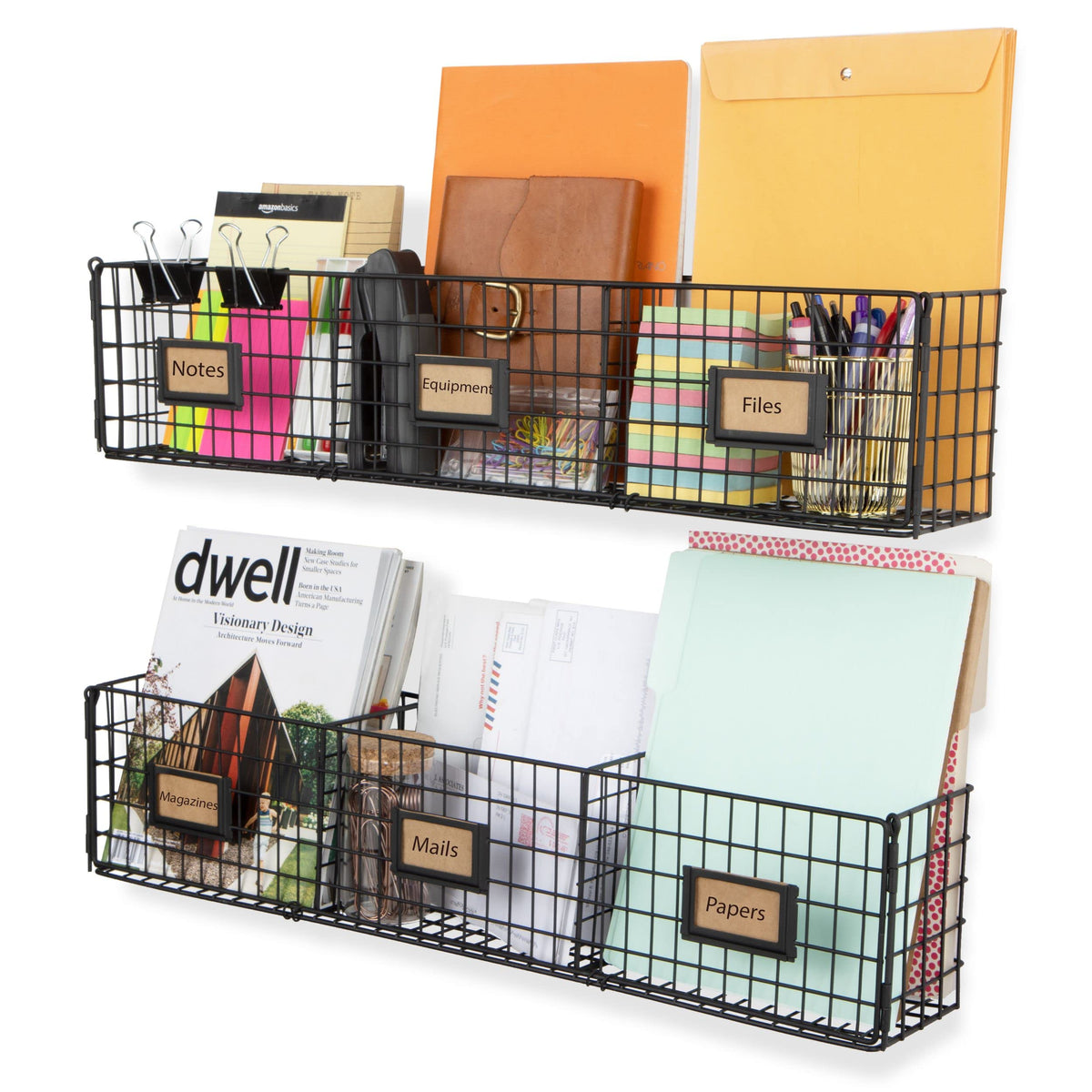 Wall35 Amalfi Hanging File Folders Office Desk Organizer Wall Mount Wire Basket Storage Magazine
