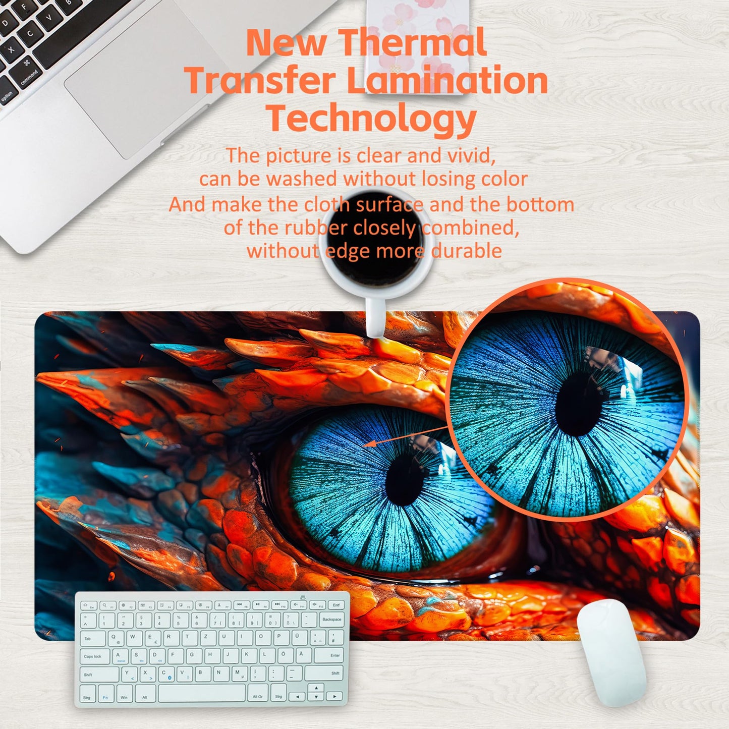 KOAIWPAE Large Gaming Mouse Pad for Desk, Dragon Blue Eyes Desk Mat, Dragon Eyes Desk Pad