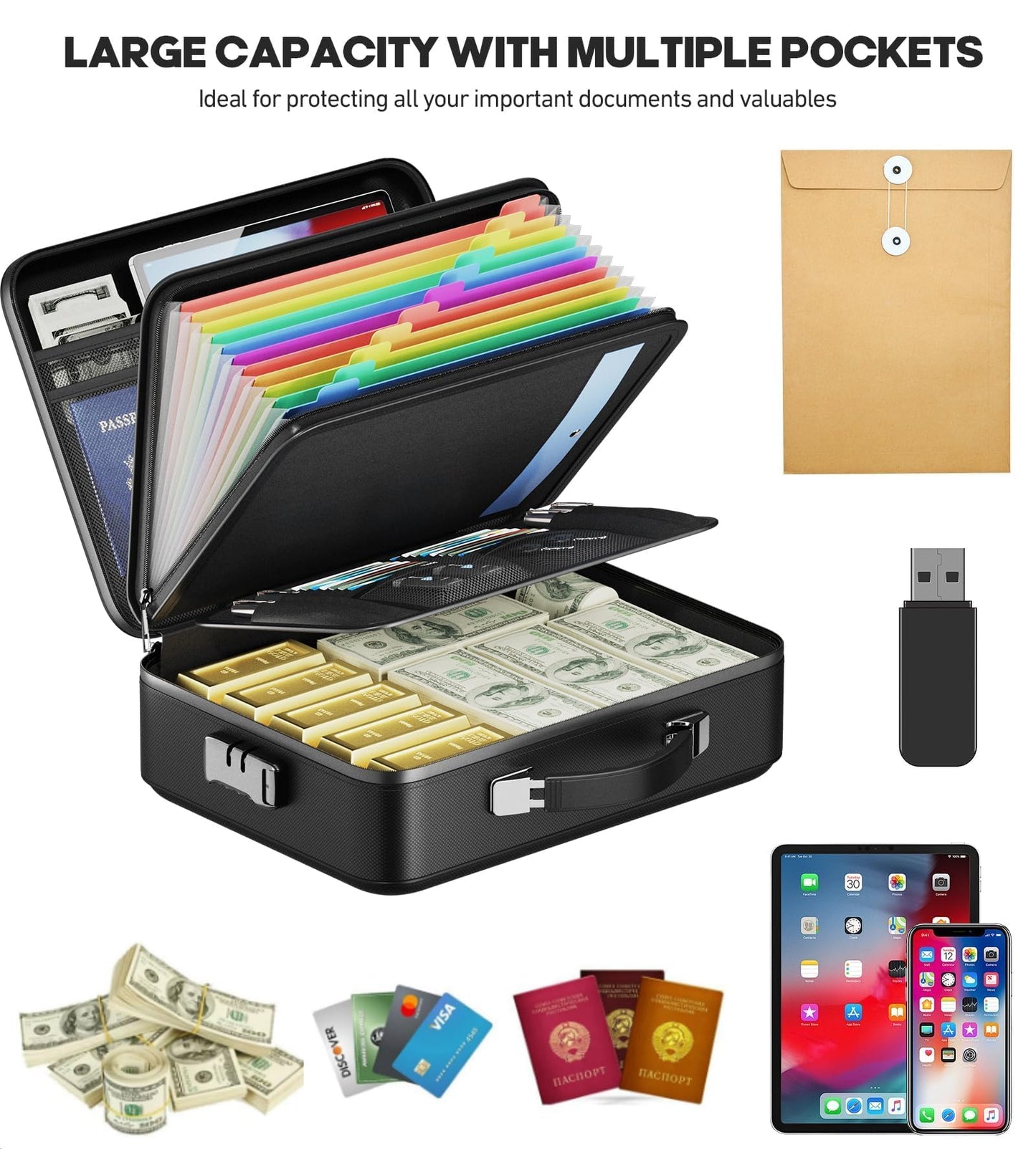 BigPonPon Fireproof Document Box, Hard Case Highly Flame-Resistant Fire Proof Waterproof File