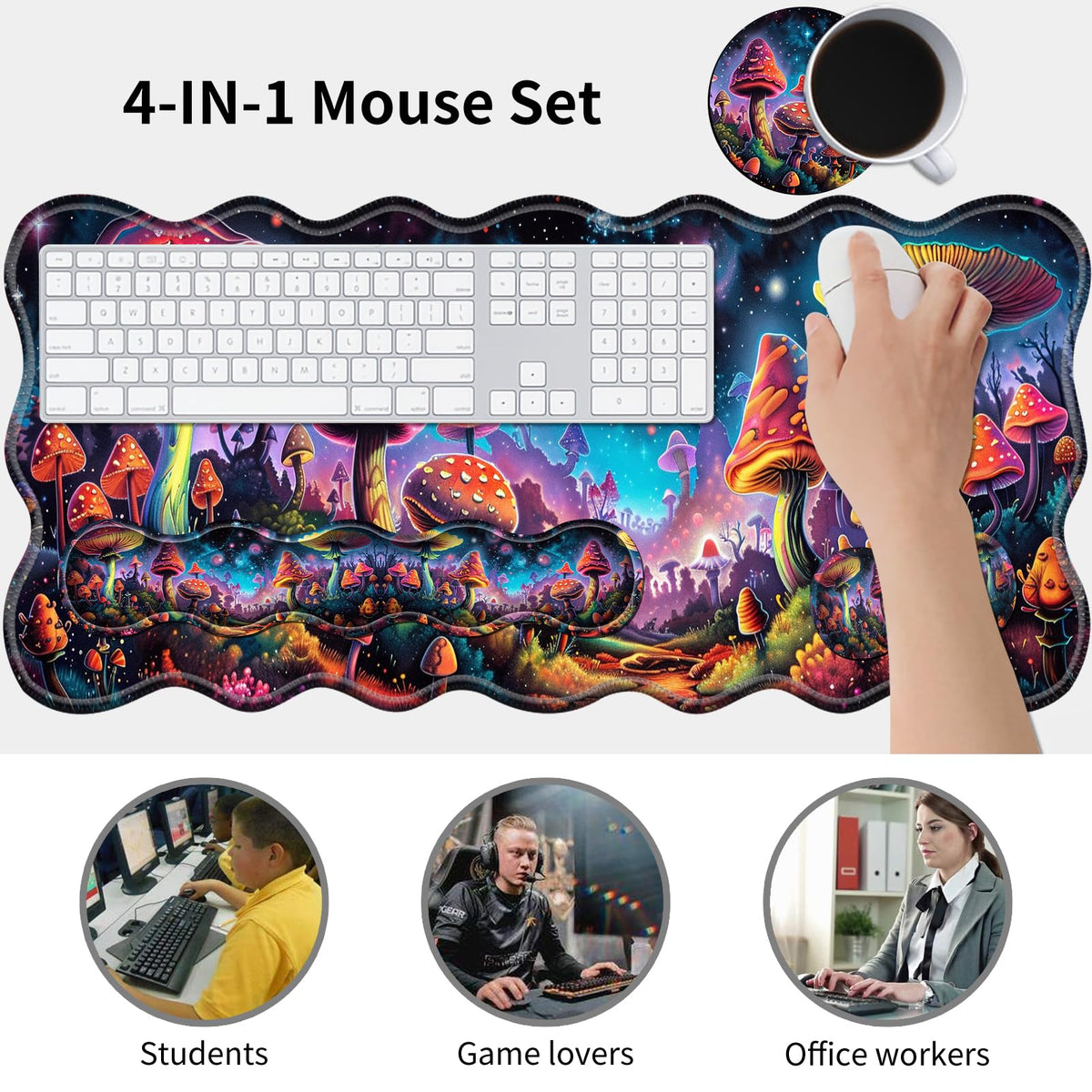 AIRWEE XXL Gaming Mouse Pad Set, 31.5"x11.8" Large Desk Mat with Keyboard Wrist Rest and Mouse