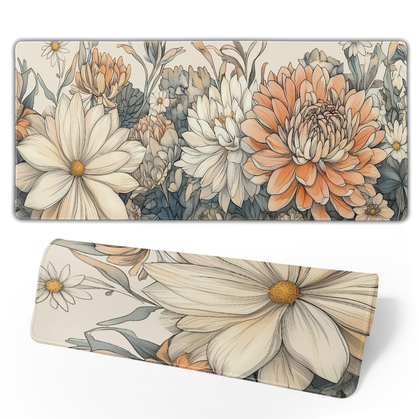 Japanese Minimalist Floral Desk Mat Vintage Botanical Flower Mouse Pad Beautiful Flowers Desk Pad