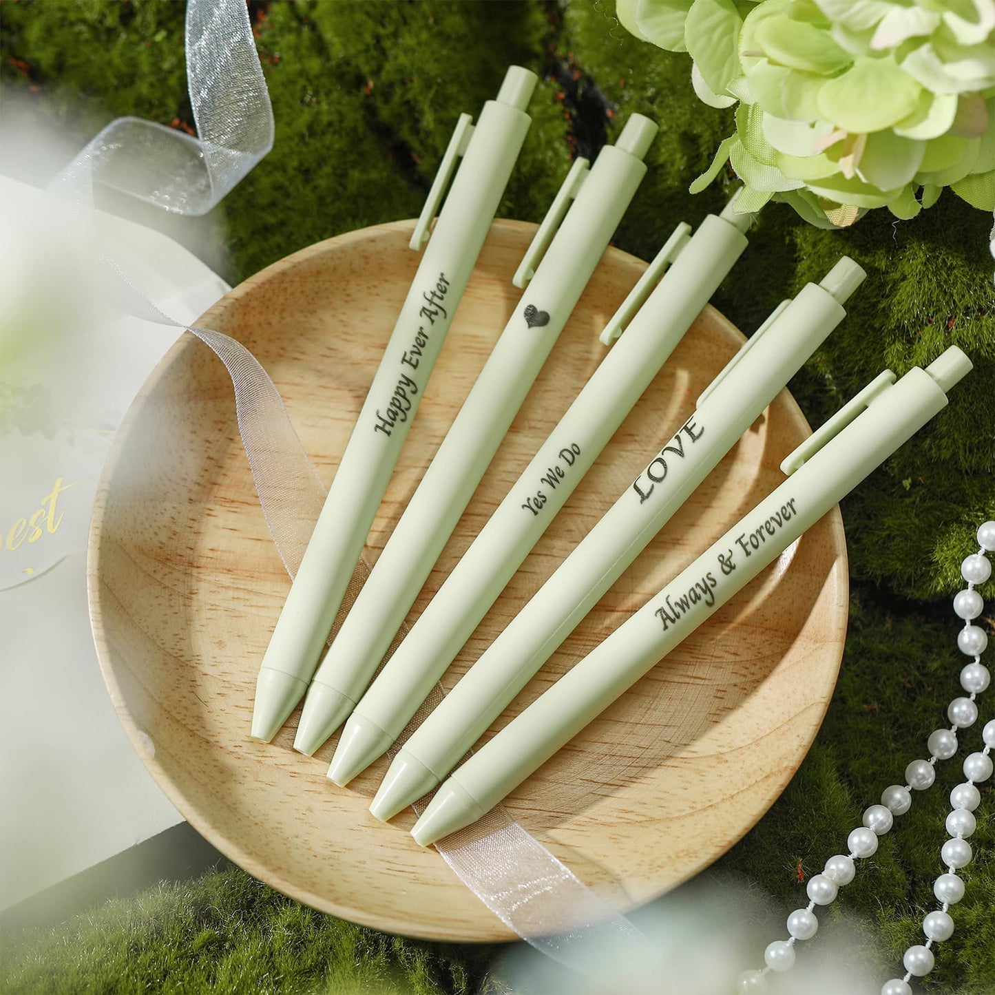 Ctosree 50 Pcs Bridal Shower Pens Wedding Pens for Guest Book Black Ink Retractable Ballpoint Pen
