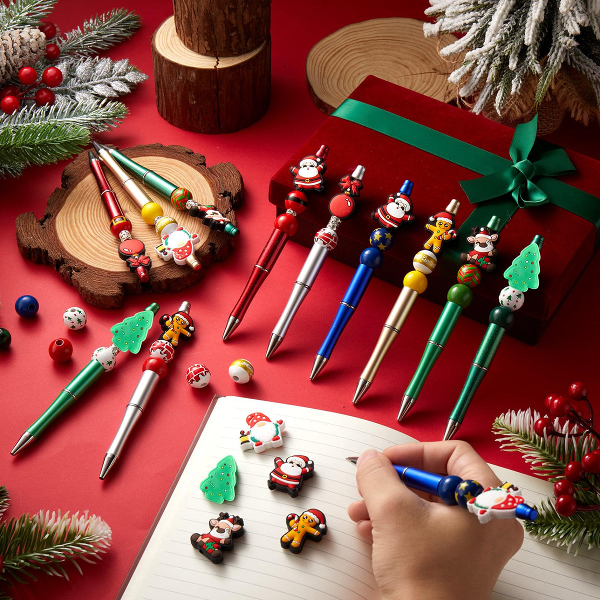 Ctosree 36 Sets Christmas Beadable Pens Beads Black Ink