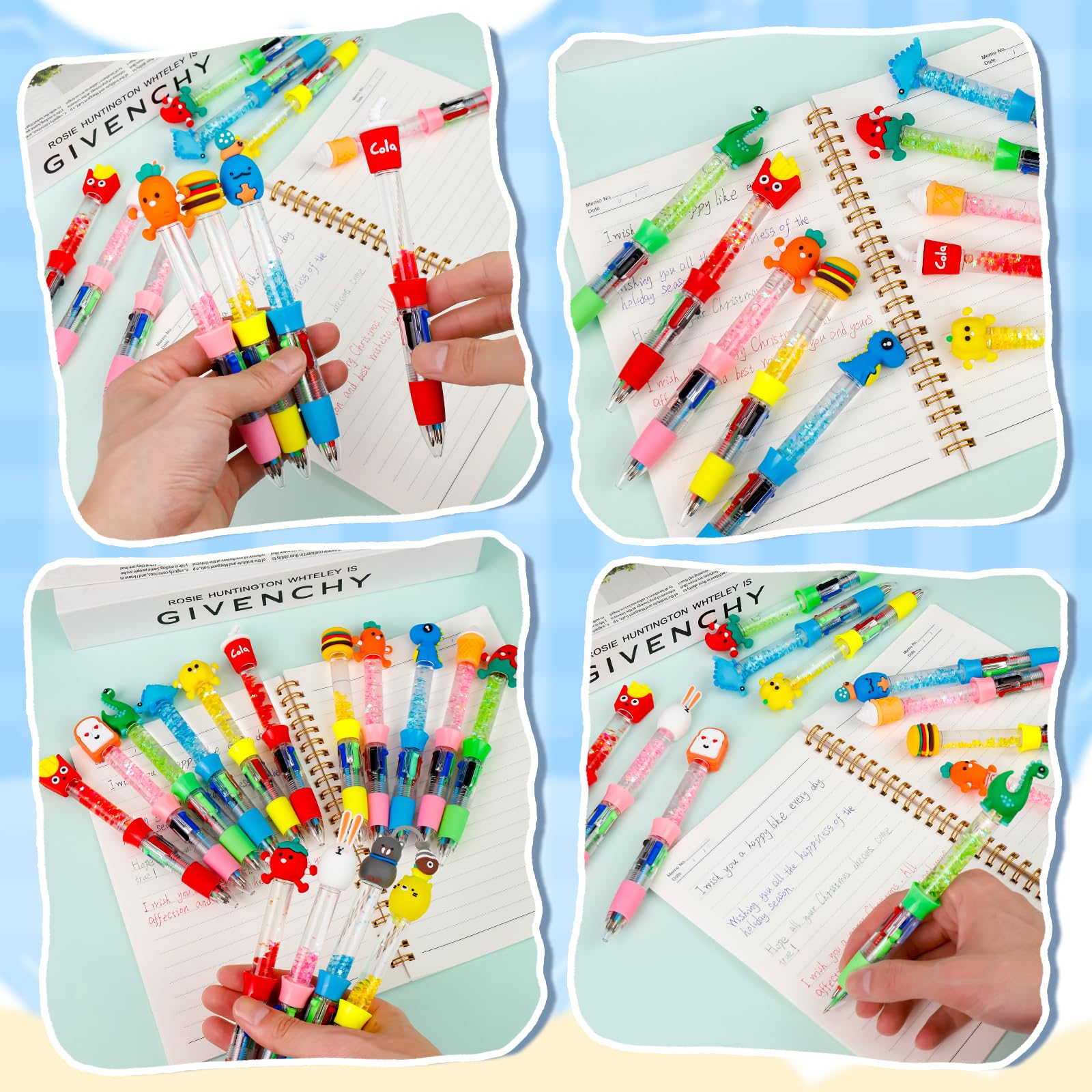 CZWZ 20Pcs Multicolor Pens in One 4-in-1 Cute Pens Bulk for Kids, Ballpoint Pen for Birthdays and