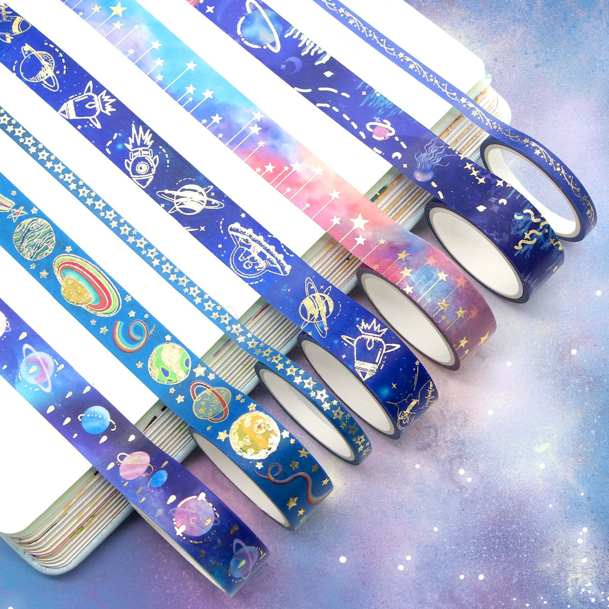 24 Rolls Washi Tape Set - Gold Foil Galaxy Decorative Masking Tape