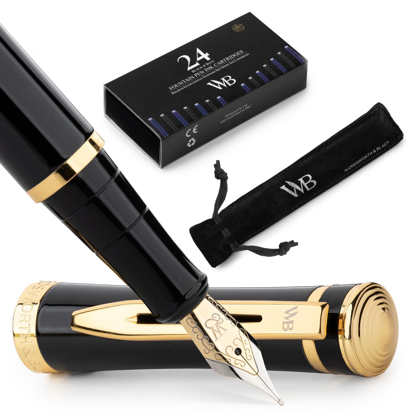 Wordsworth & Black Luxury Fountain Pen Set for Writing, Medium Nib, Black