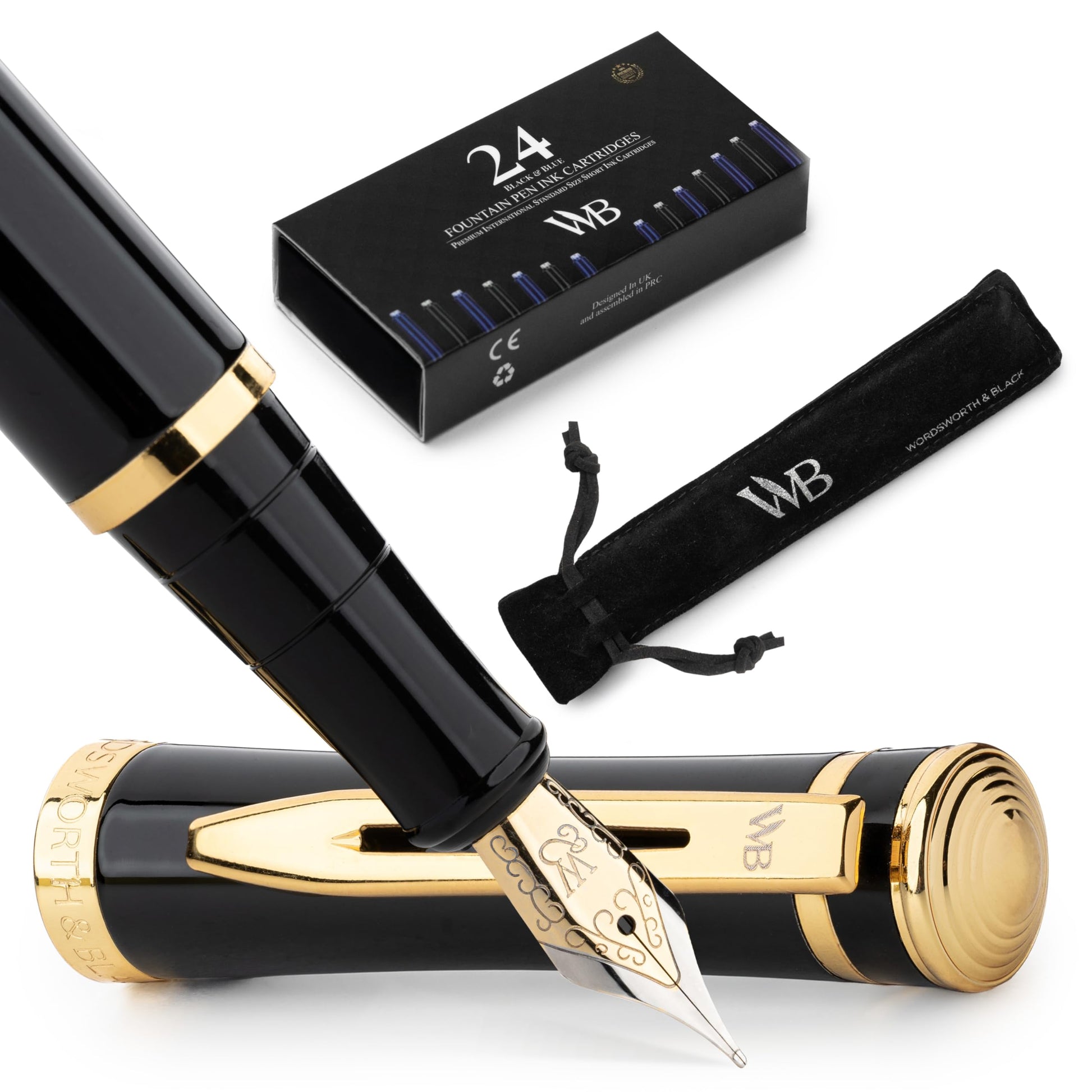 Wordsworth & Black Luxury Fountain Pen Set for Writing, Medium Nib, Black
