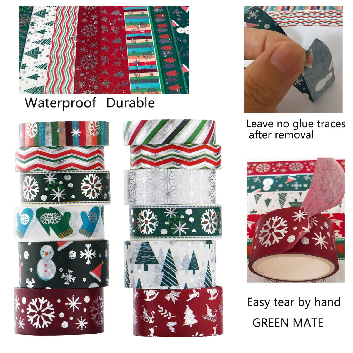 Christmas Holiday Washi Tape Set Xmas Winter Foil Washi Masking Tape Bullet Journal Kids Chirstmas