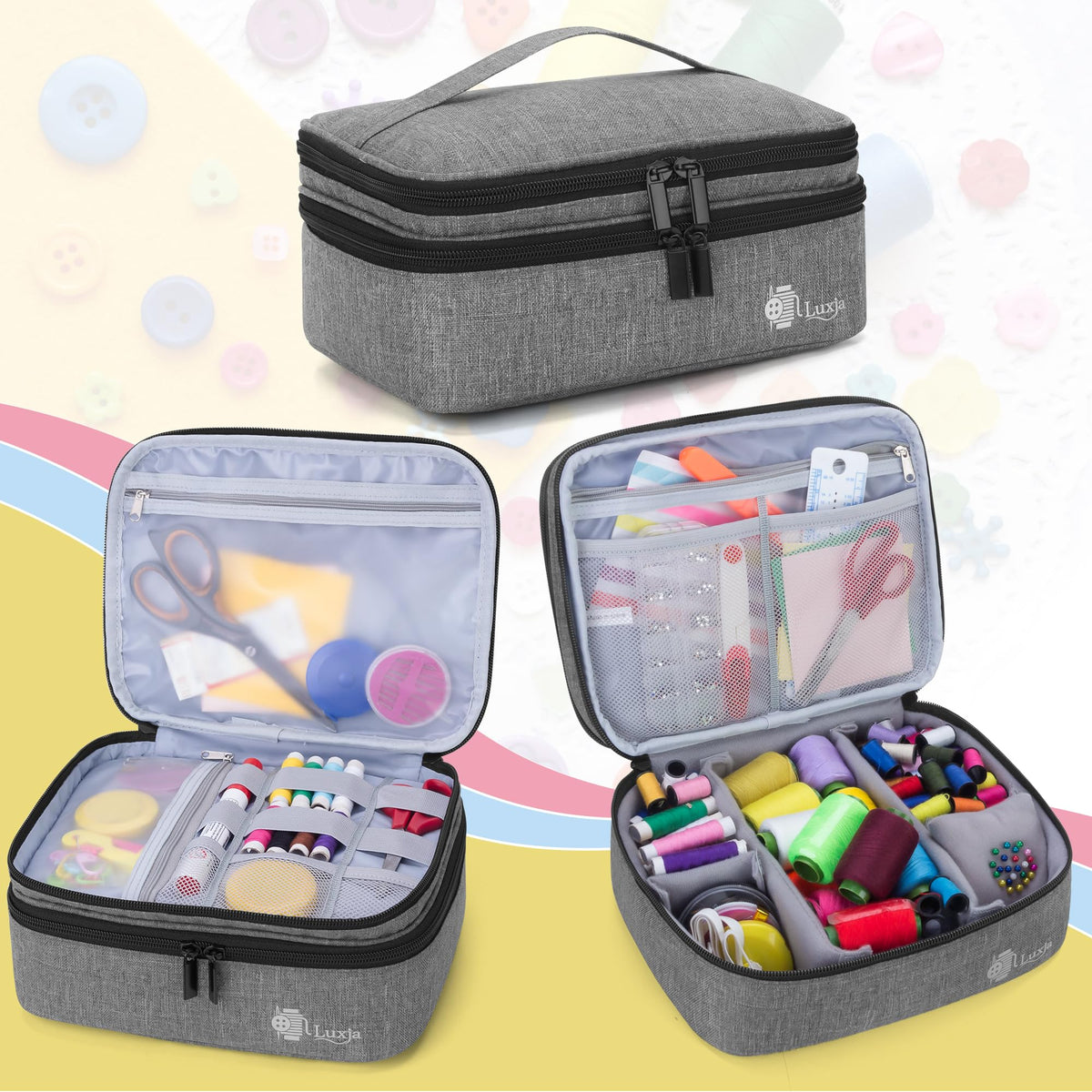 Luxja Double-Layer Medium Sewing Organizer, Gray