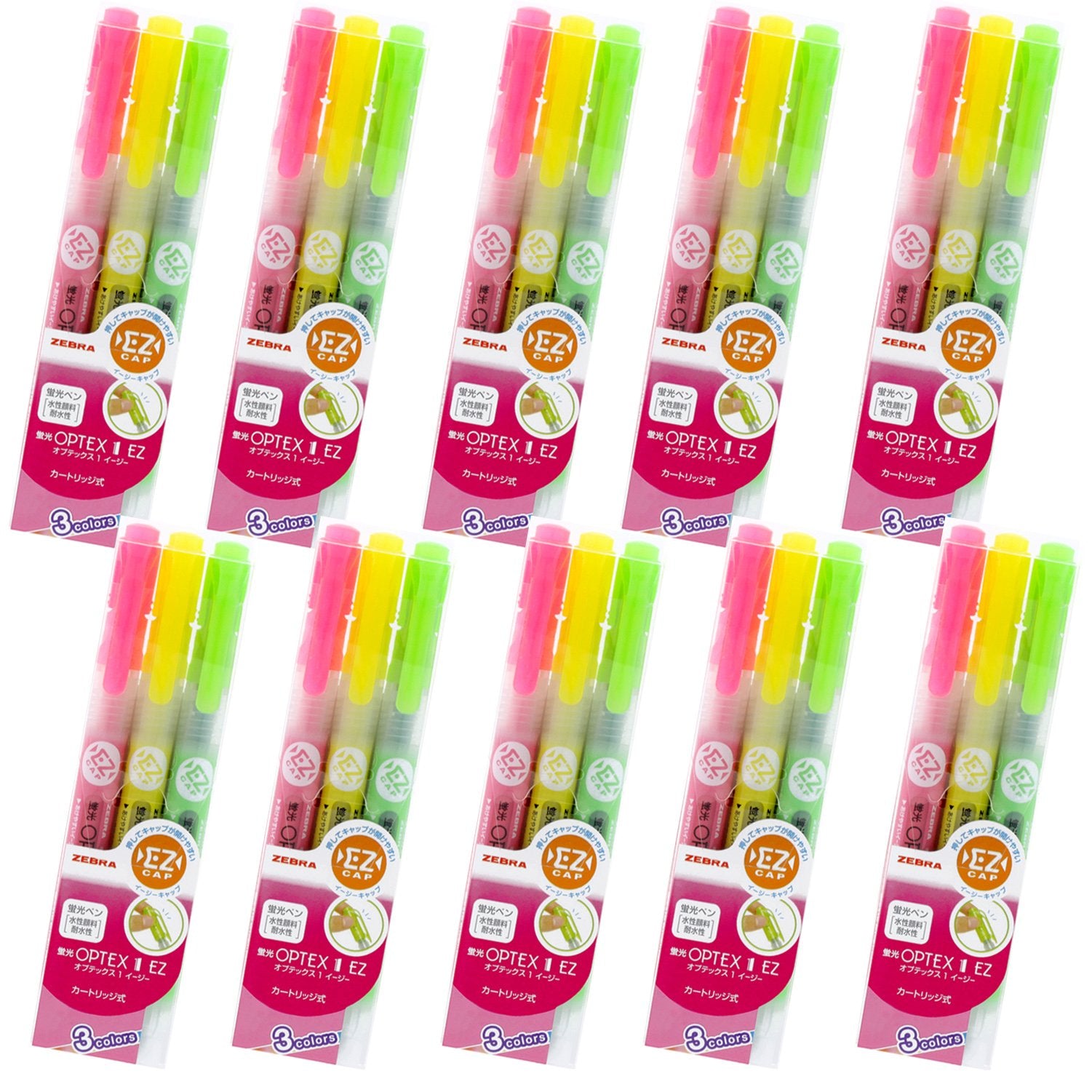 Zebra Optex 1 EZ 3 Color Highlighter, 10 Count B-WKS11-3C