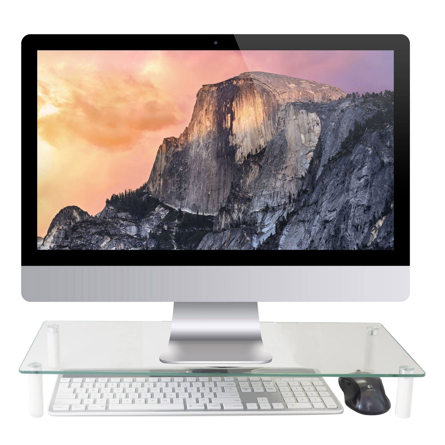 Kantek Glass Monitor Riser with 5mm Tempered Glass Platform and 40-Pound Capacity, 22-Inch W x