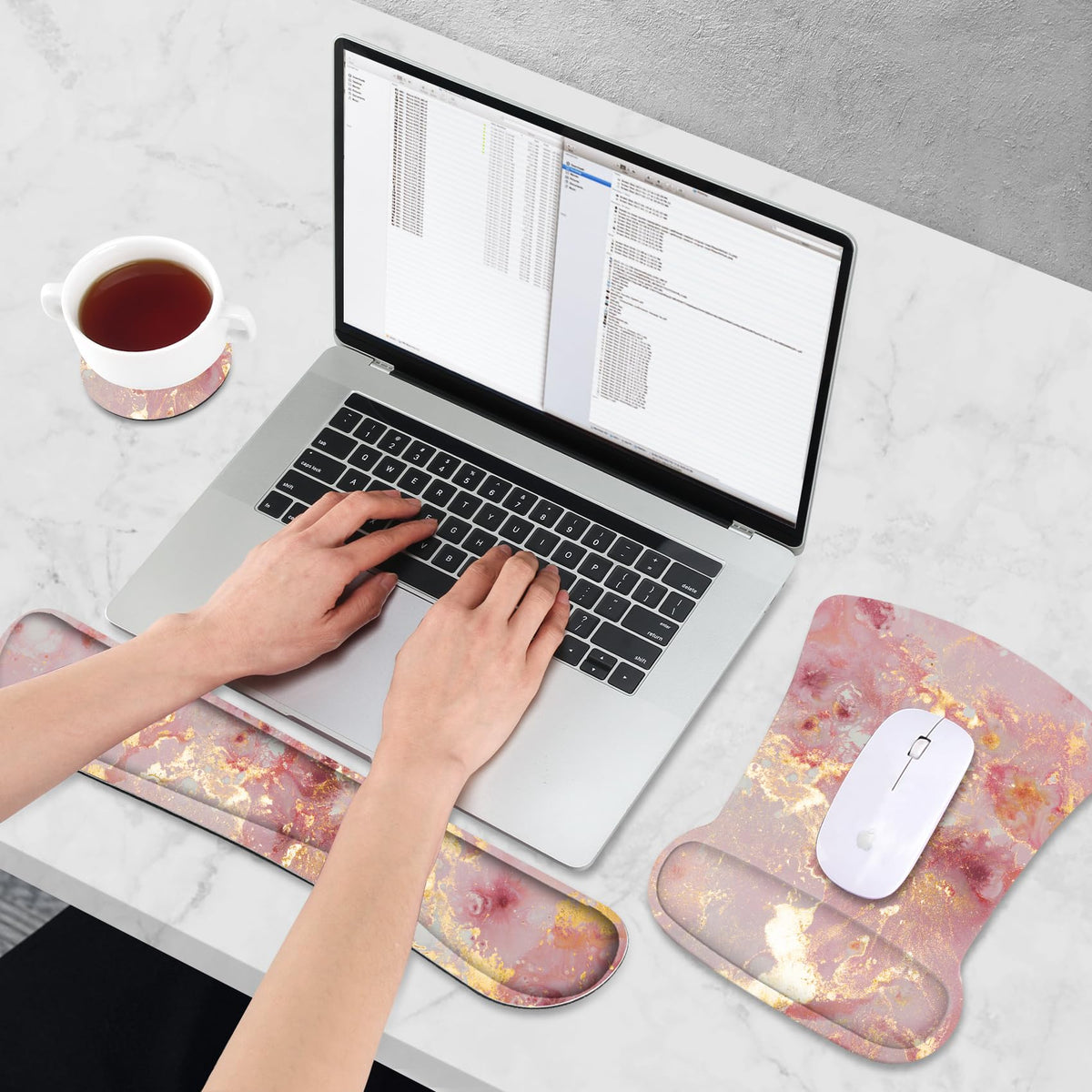 AIMSA Mouse Pad Wrist Support Set Keyboard Wrist Rest, Ergonomic Memory Foam Non-Slip Base Easy