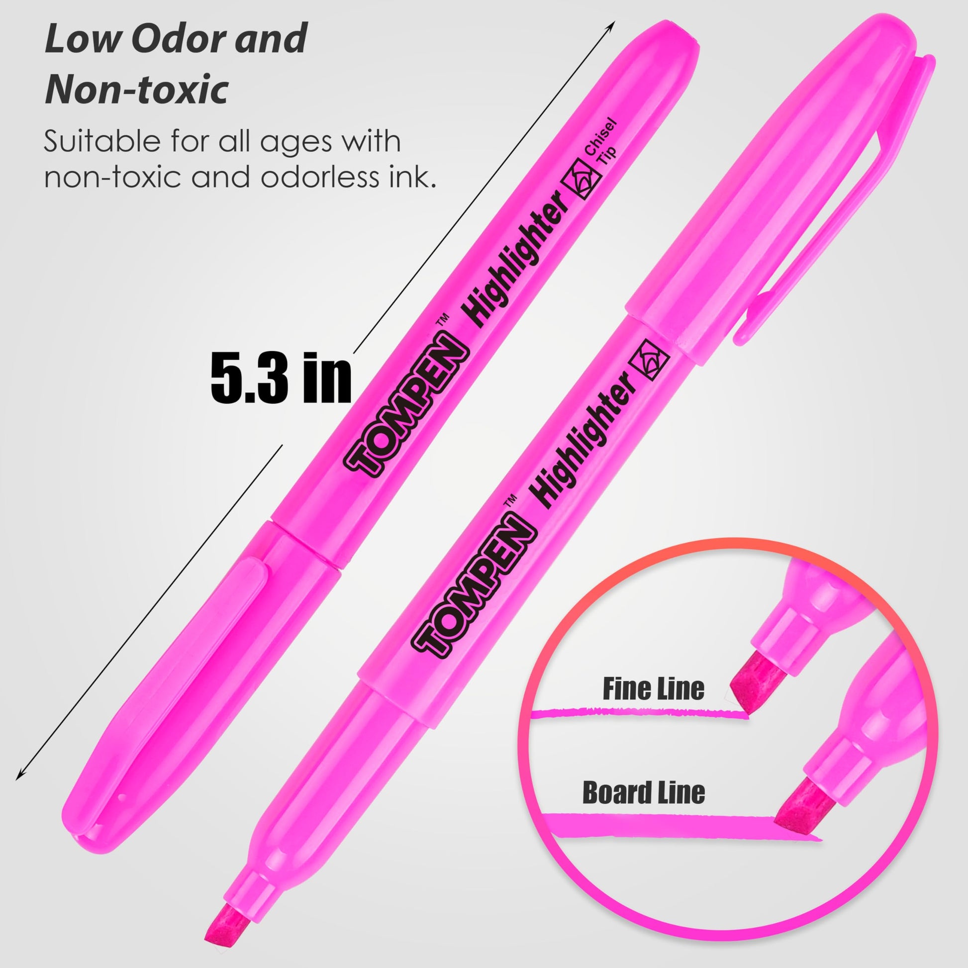 TOMPEN Highlighters Pink 48 Pack,Bible Highlighters No Bleed–Bulk Chisel Tip Highlighter Markers