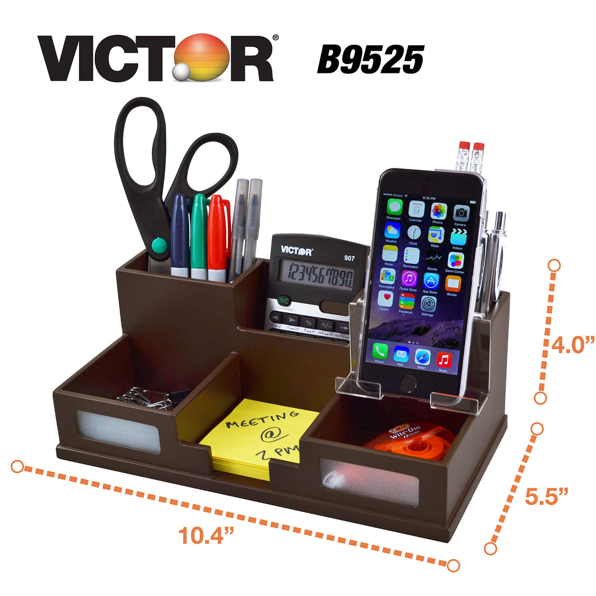 Victor Desk Organizer with Smart Phone Holder, Mocha Brown, B9525