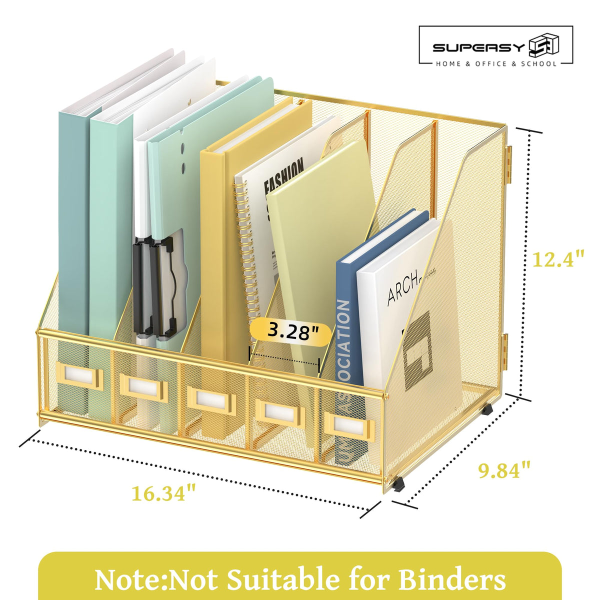 SUPEASY Desk Organizers Metal Desk Magazine File Holder with 5 Vertical Compartments Rack File