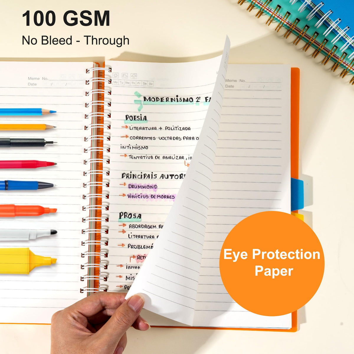 5 Subject Notebook College Ruled Spiral Notebook 5x7 with Removable Divider