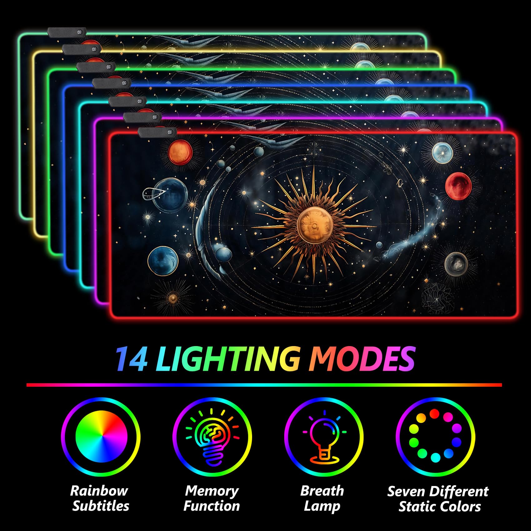AIMSA RGB Mouse Pad LED Gaming Mouse Pad with 14 Lights Modes, Non-Slip Rubber Base Computer Carpet