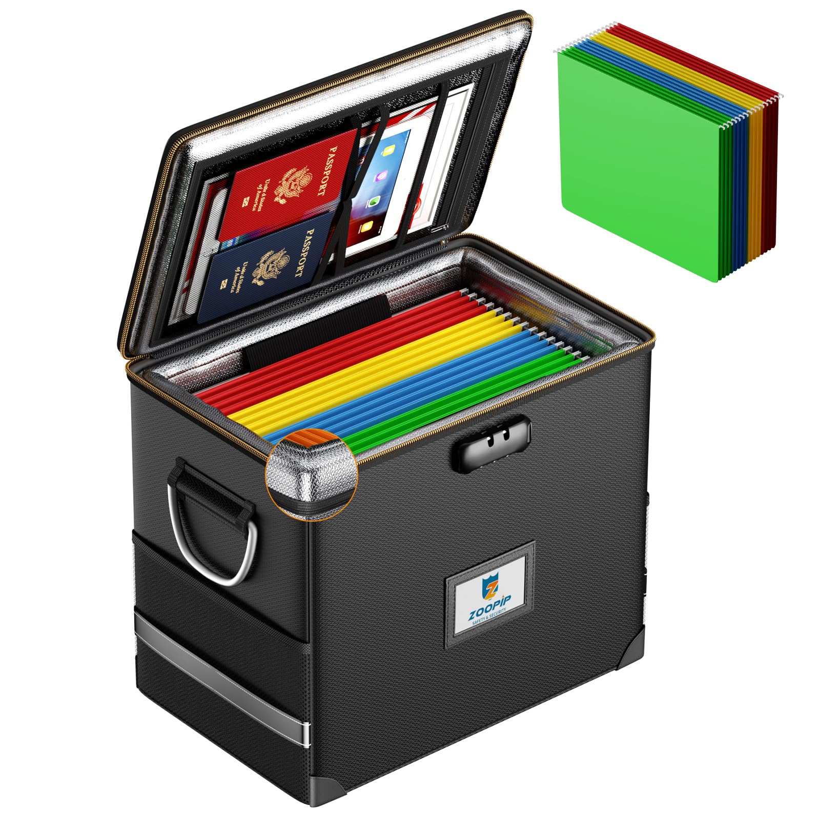 ZOOPIP Fireproof File Organizer with Lock, Hard Safe Document Box, Black