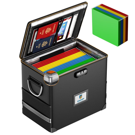 ZOOPIP Fireproof File Organizer with Lock, Hard Safe Document Box, Black