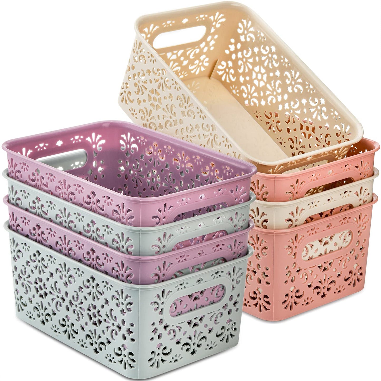 Frcctre 8 Pack Plastic Storage Baskets, Portable Small Pantry Organizer Baskets Bins with Handle