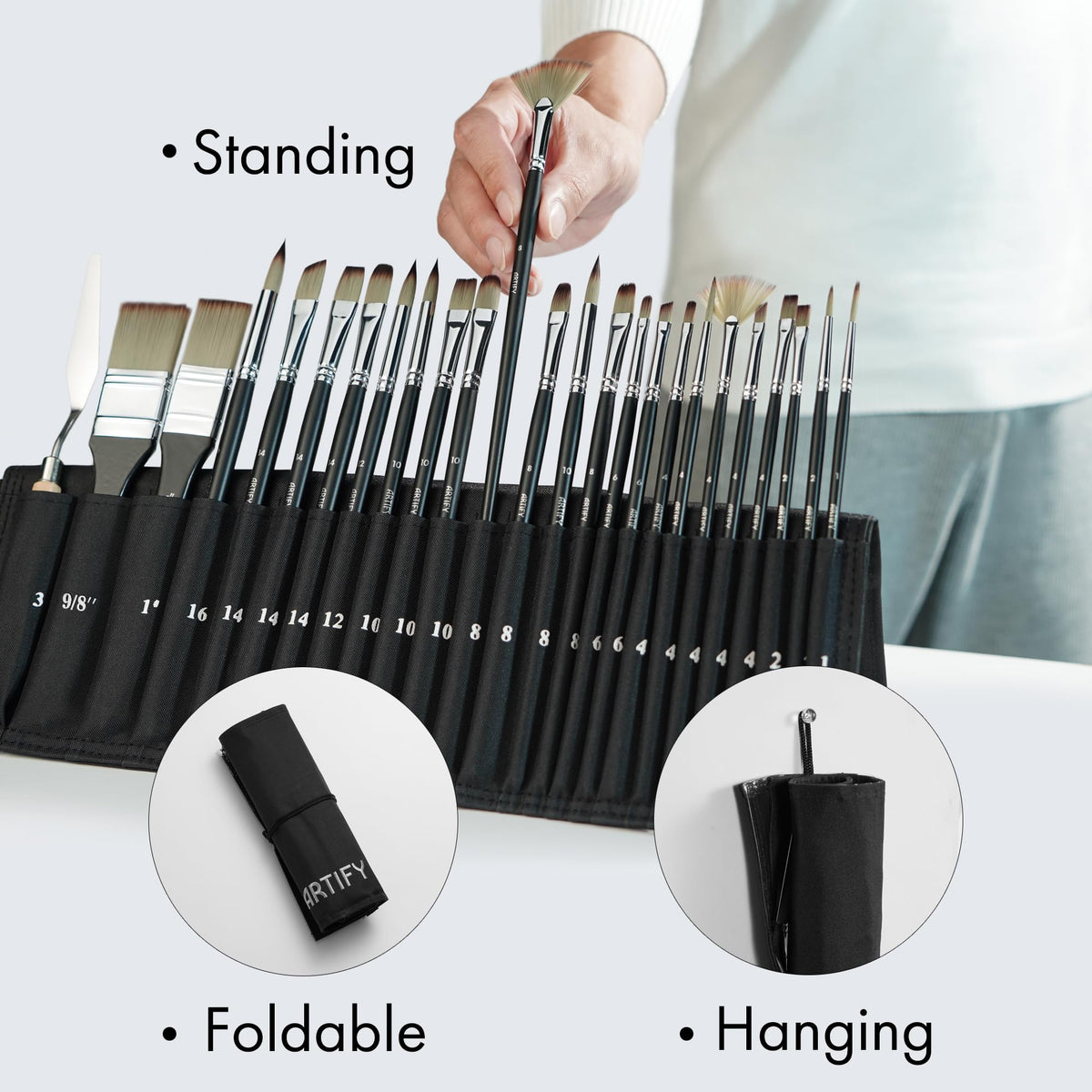ARTIFY 24 Pieces Paint Brush Set, Expert Series, Enhanced Synthetic Art Supplies with Brush Holder