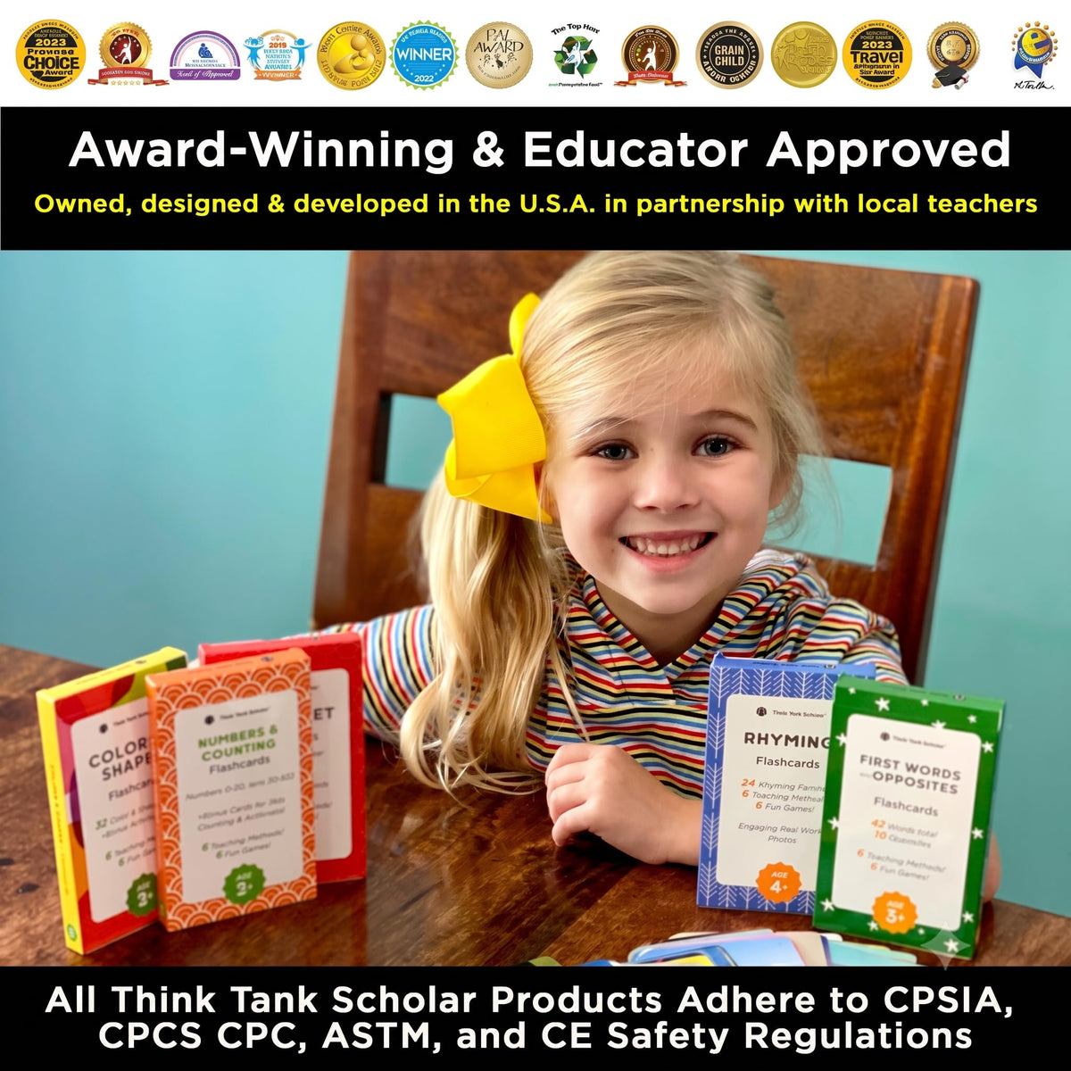 Award-Winning Flash Cards for Preschool & Kindergarten – 5-Deck Set, 180 Jumbo Cards – Learn