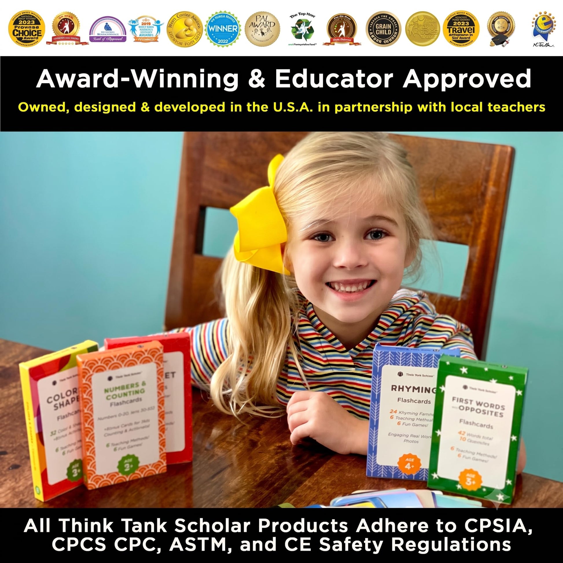 Award-Winning Flash Cards for Preschool & Kindergarten – 5-Deck Set, 180 Jumbo Cards – Learn