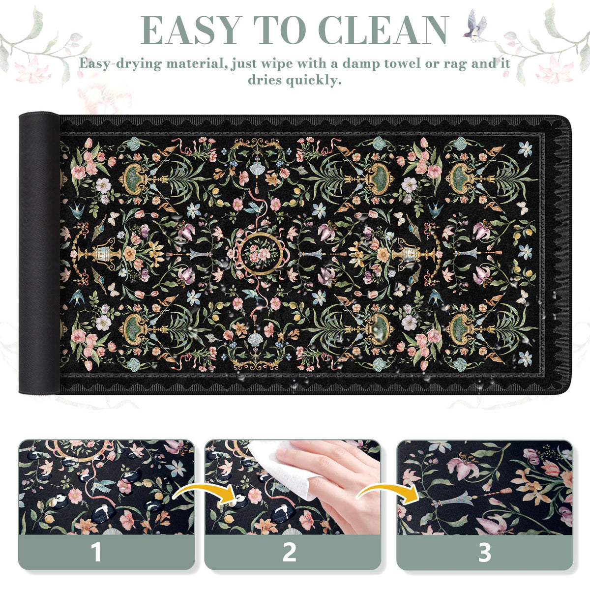 iCasso Large Desk Mat Black, Big Mouse Pad with Stitched Edges