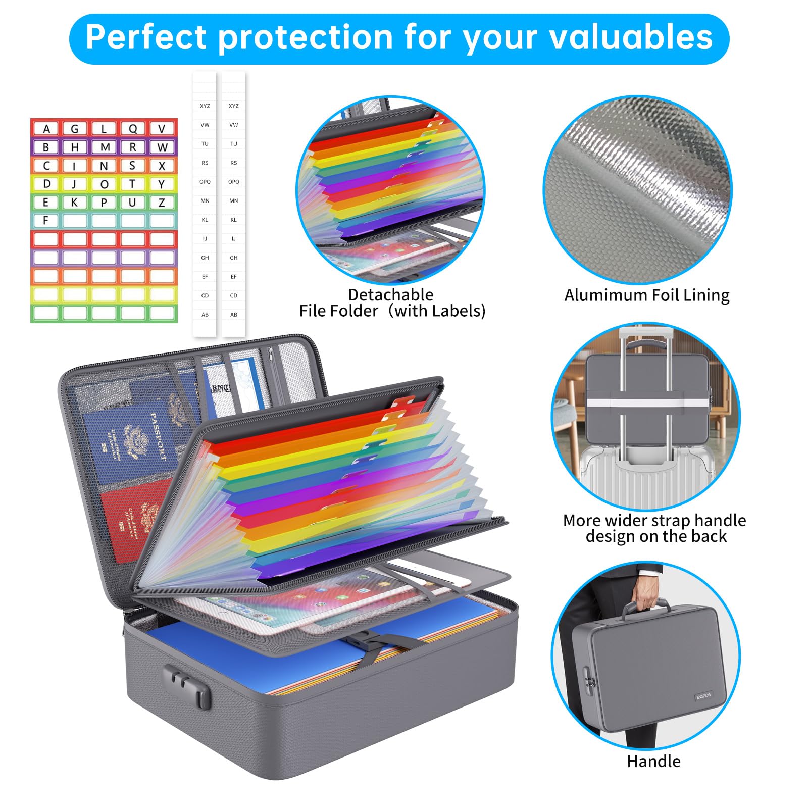 ENGPOW Fireproof File Organizer Bag with 13 Pockets Accordion File Folder