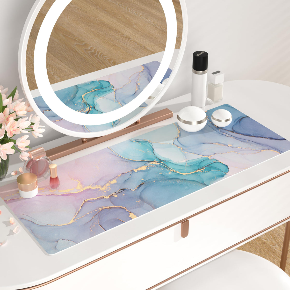 QiyI PU Leather Large Mouse Pad, 31.5" x 11.8", Blue Pink Fluid