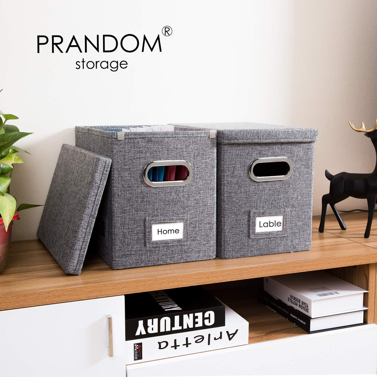 PRANDOM File Organizer Box - Set of 1 Collapsible Decorative Linen Filing Storage Hanging File