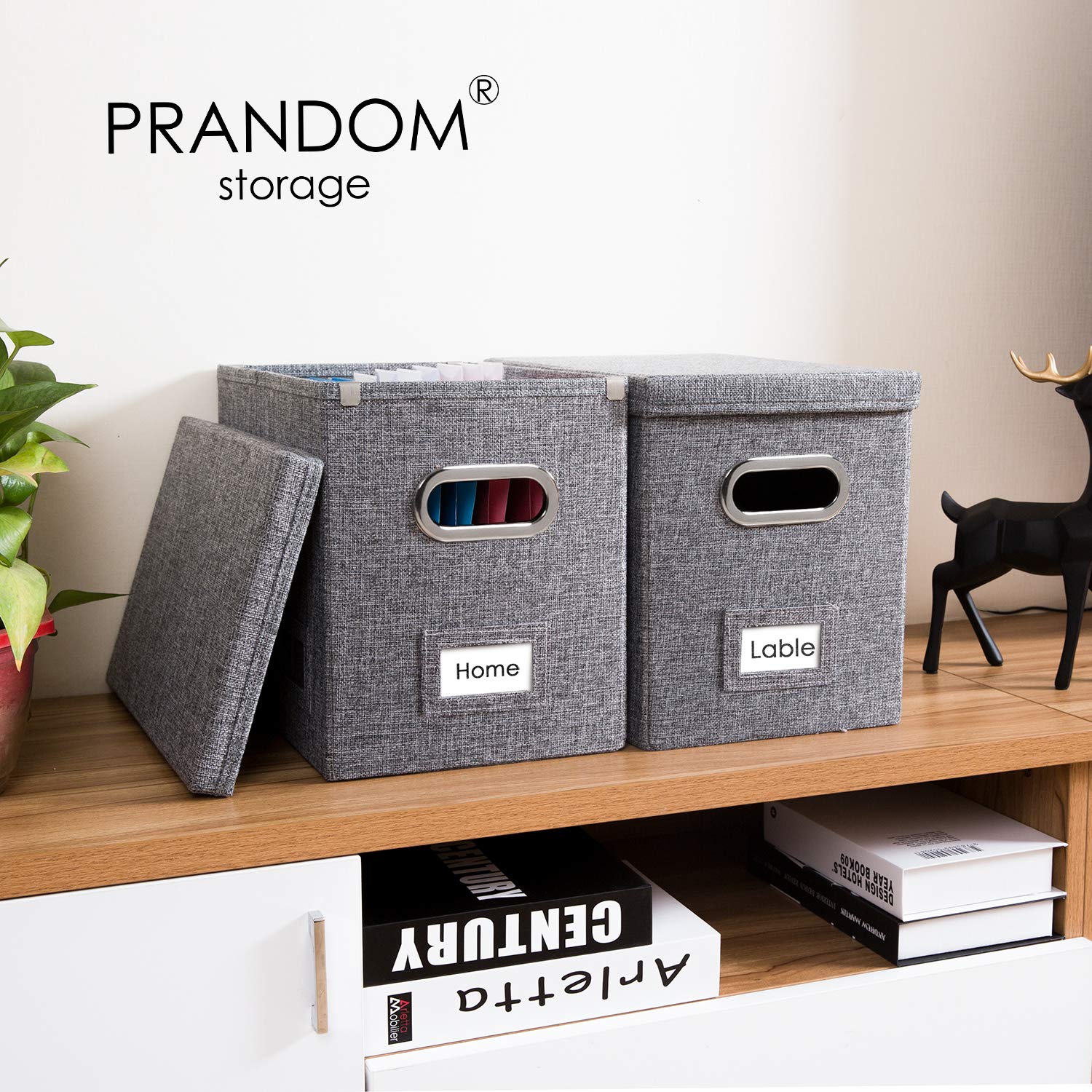 PRANDOM File Organizer Box - Set of 1 Collapsible Decorative Linen Filing Storage Hanging File