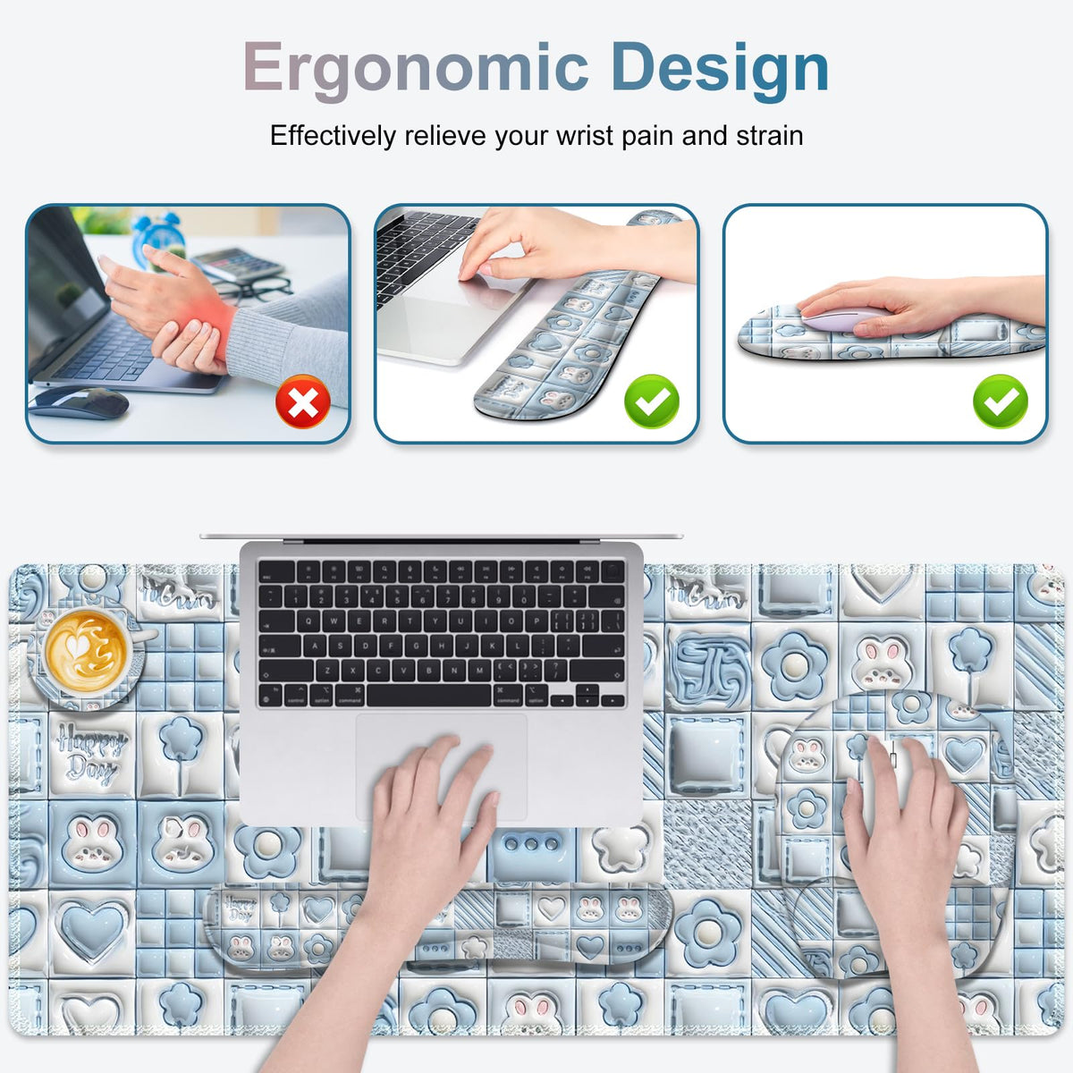 4 in 1 Large Mouse Pad, Keyboard Wrist Rest Set, Ergonomic Mouse Pad with Wrist Support, Desk Mat