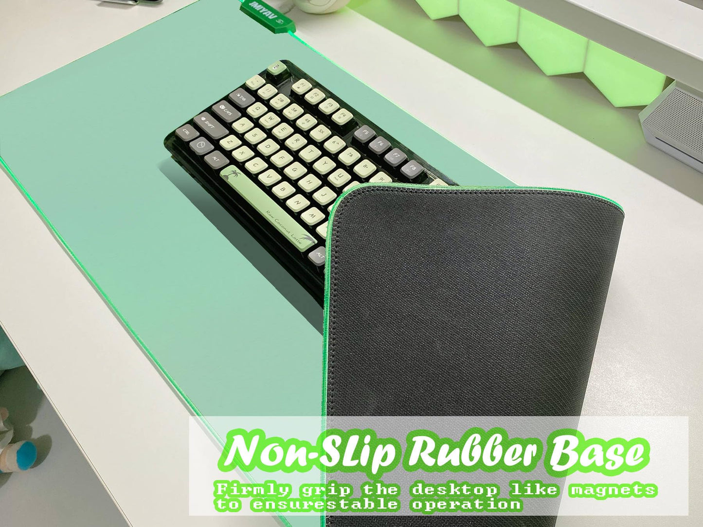 JMIYAV Green RGB Gaming Mouse Pad 31.5x12 Inch PC XL Large Glowing Led Light Up Desk Pad Non-Slip