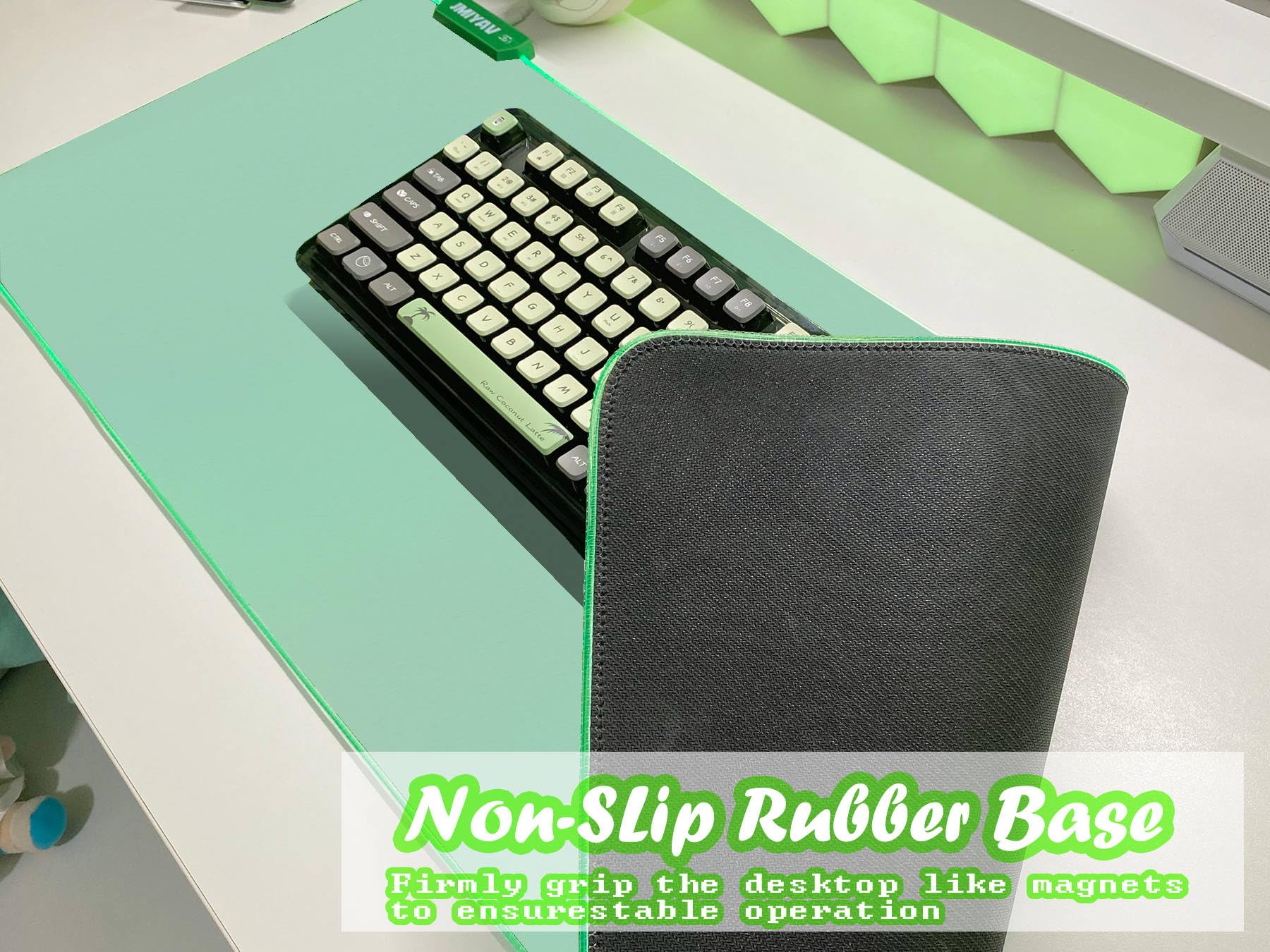 JMIYAV Green RGB Gaming Mouse Pad 31.5x12 Inch PC XL Large Glowing Led Light Up Desk Pad Non-Slip