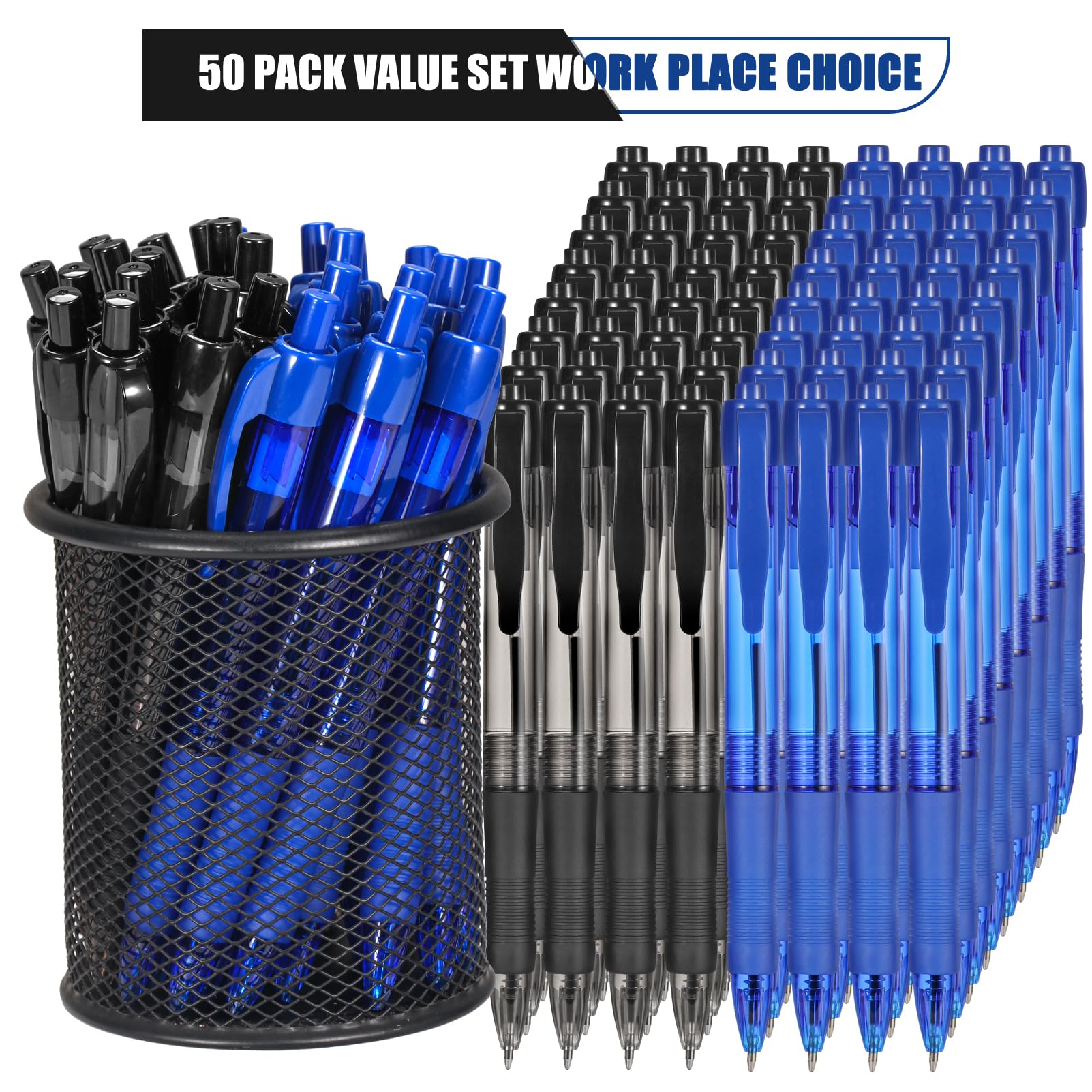 deegtran Pens Bulk, 50 Pack No Bleed Black & Blue Ink Click Pens with Soft Grip, Wholesale