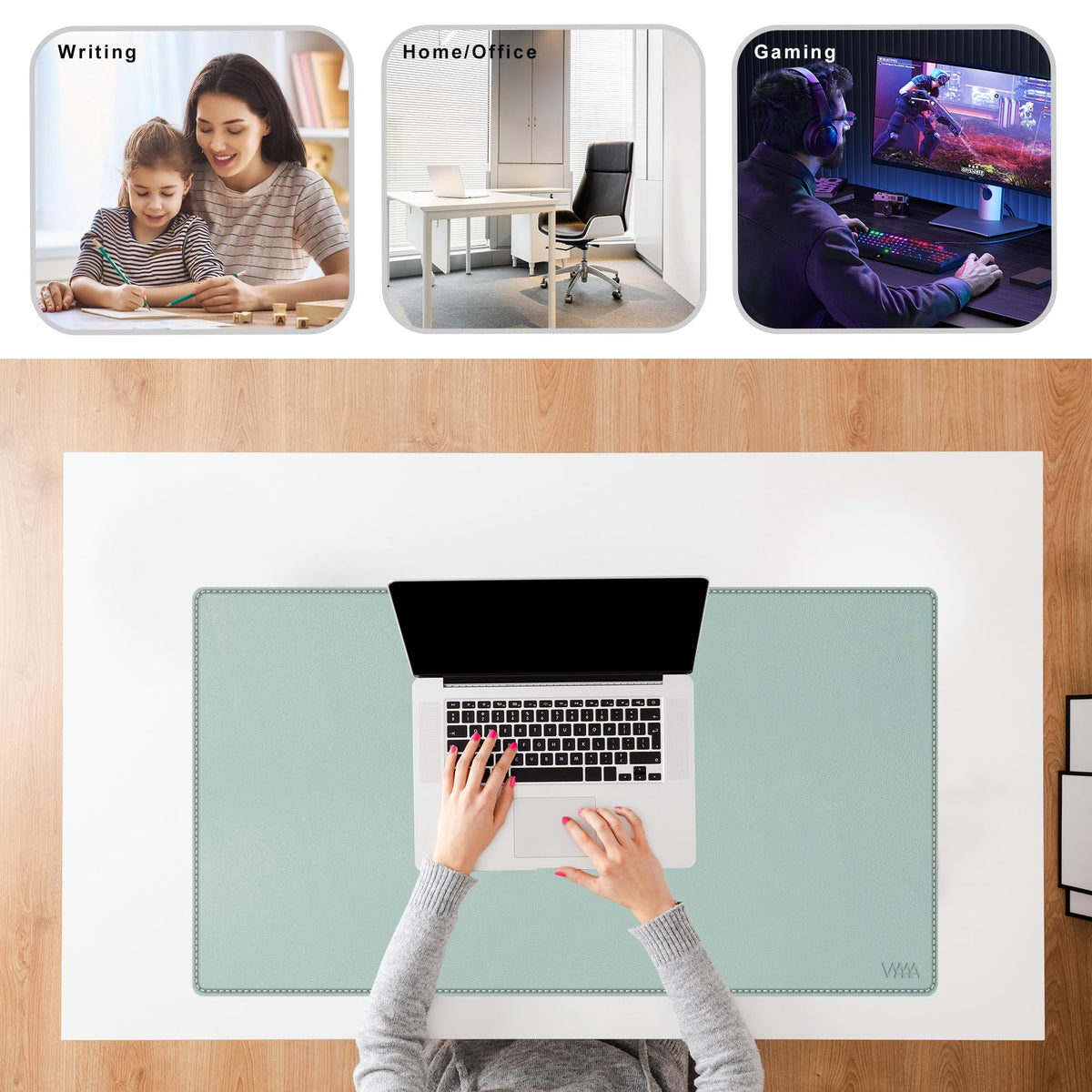 Vyaaa PU Leather Desk Mat, 39.4“ x 23.6” XXL Leather Desk Pad, Waterproof Extra Large Desk Mat