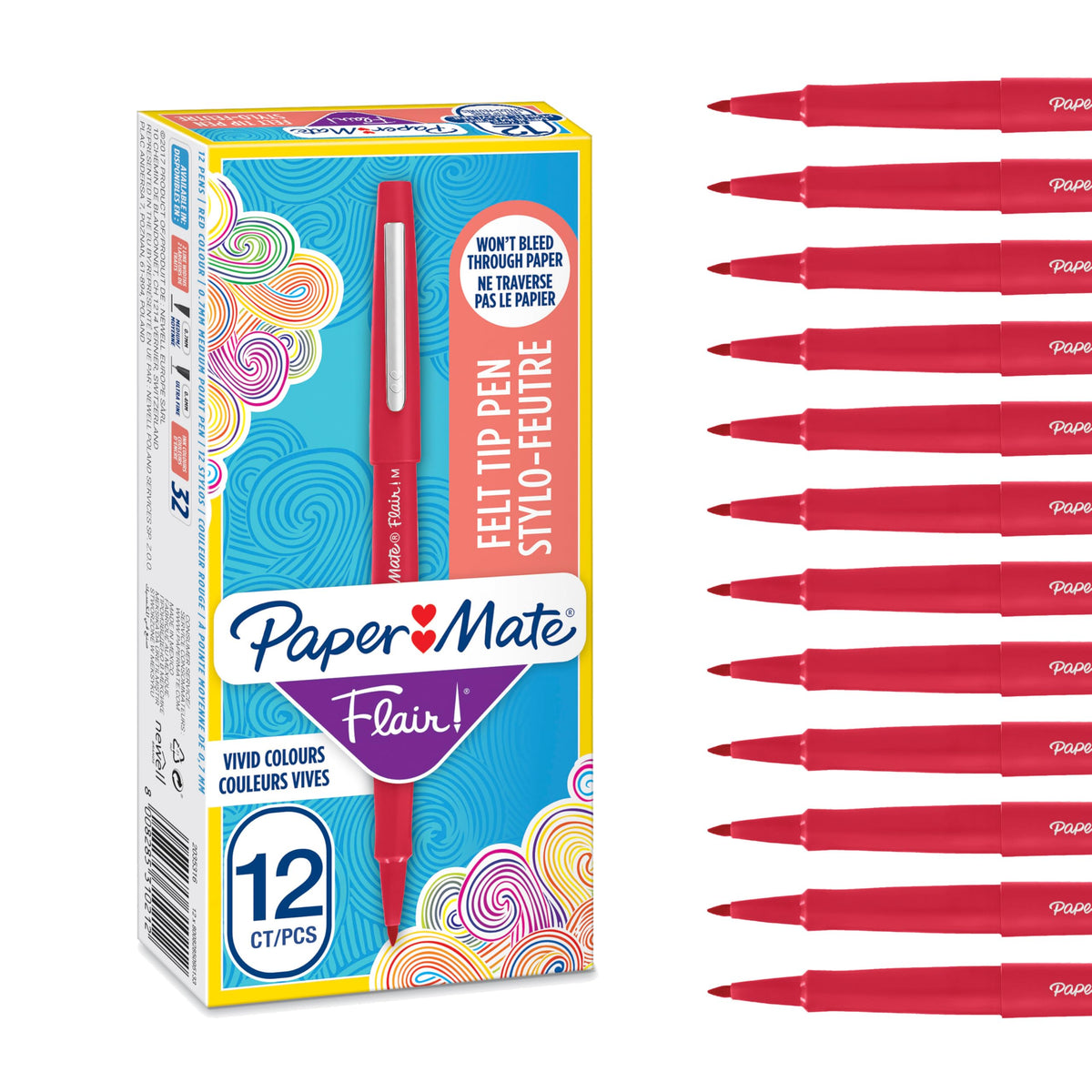 Paper Mate Flair Felt Tip Pens | Medium Point (0.7 mm) Marker Pens | Red Pens | for Writing