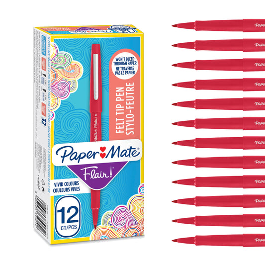 Paper Mate Flair Felt Tip Pens | Medium Point (0.7 mm) Marker Pens | Red Pens | for Writing