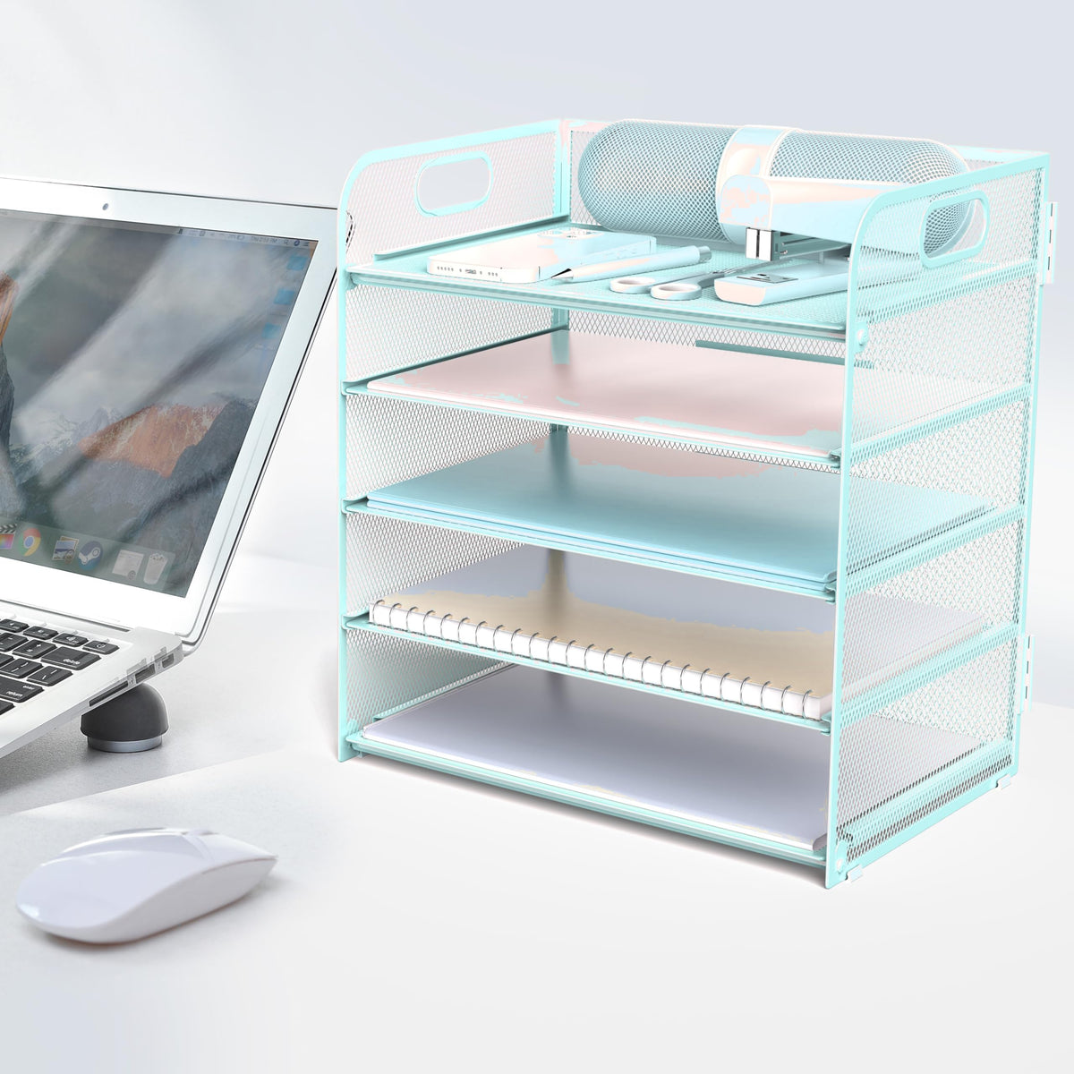 Letter Tray Paper Organizer 5-Tier Desk Organizer File Organizer Paper Holder with Handle, Metal