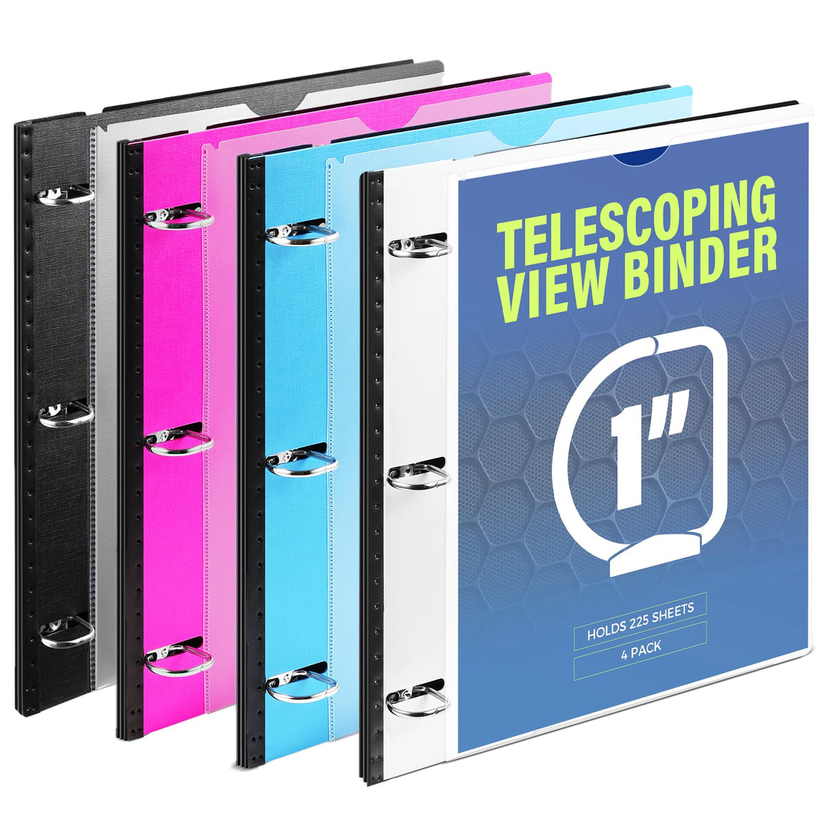 WOT I 4-Pack Telescoping 3 Ring Binder 1 Inch, Expandable Flexible Binder - Patented Design for
