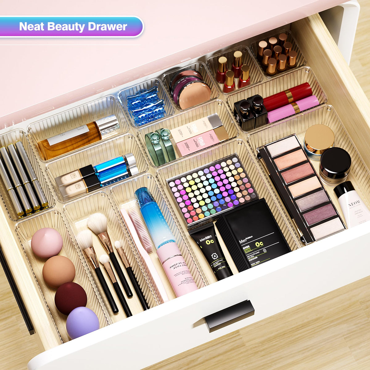 Okylvve 47 PCS Clear Plastic Drawer Organizer Set, Makeup Organizer Trays