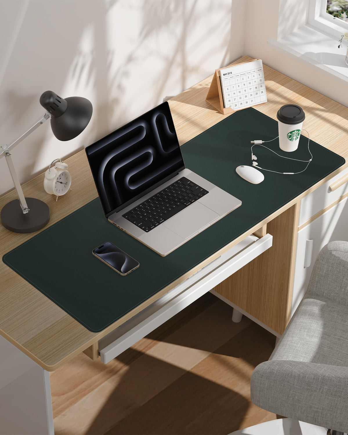 Leather Desk Pad Protector - 48" x 17" Non-Slip PU Leather Large Mouse Pad, Waterproof Desk Blotter