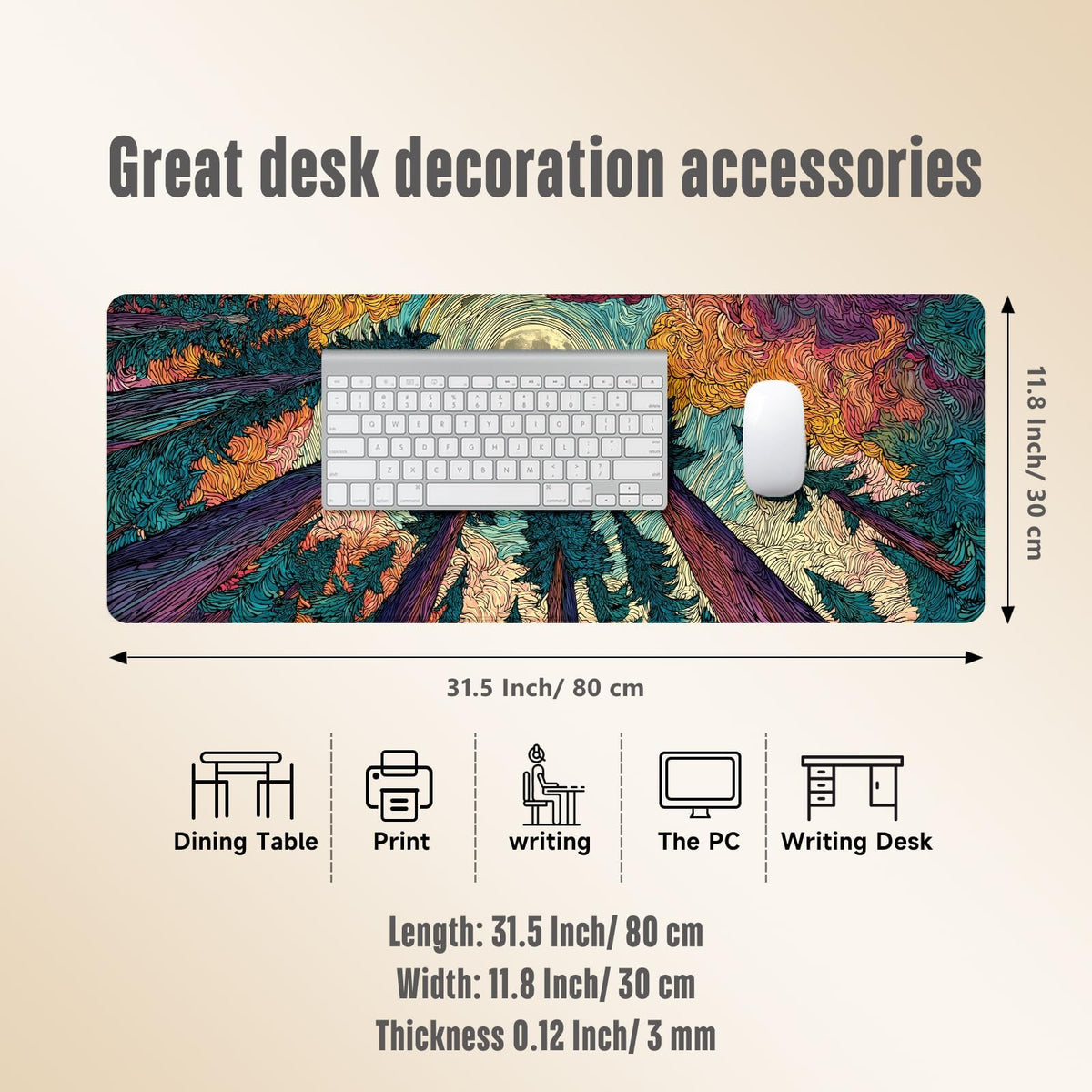 Extended Gaming Mouse Pad, Large Mouse Mat 3 mm Nature Rubber Base Mousepad with Stitched Edges