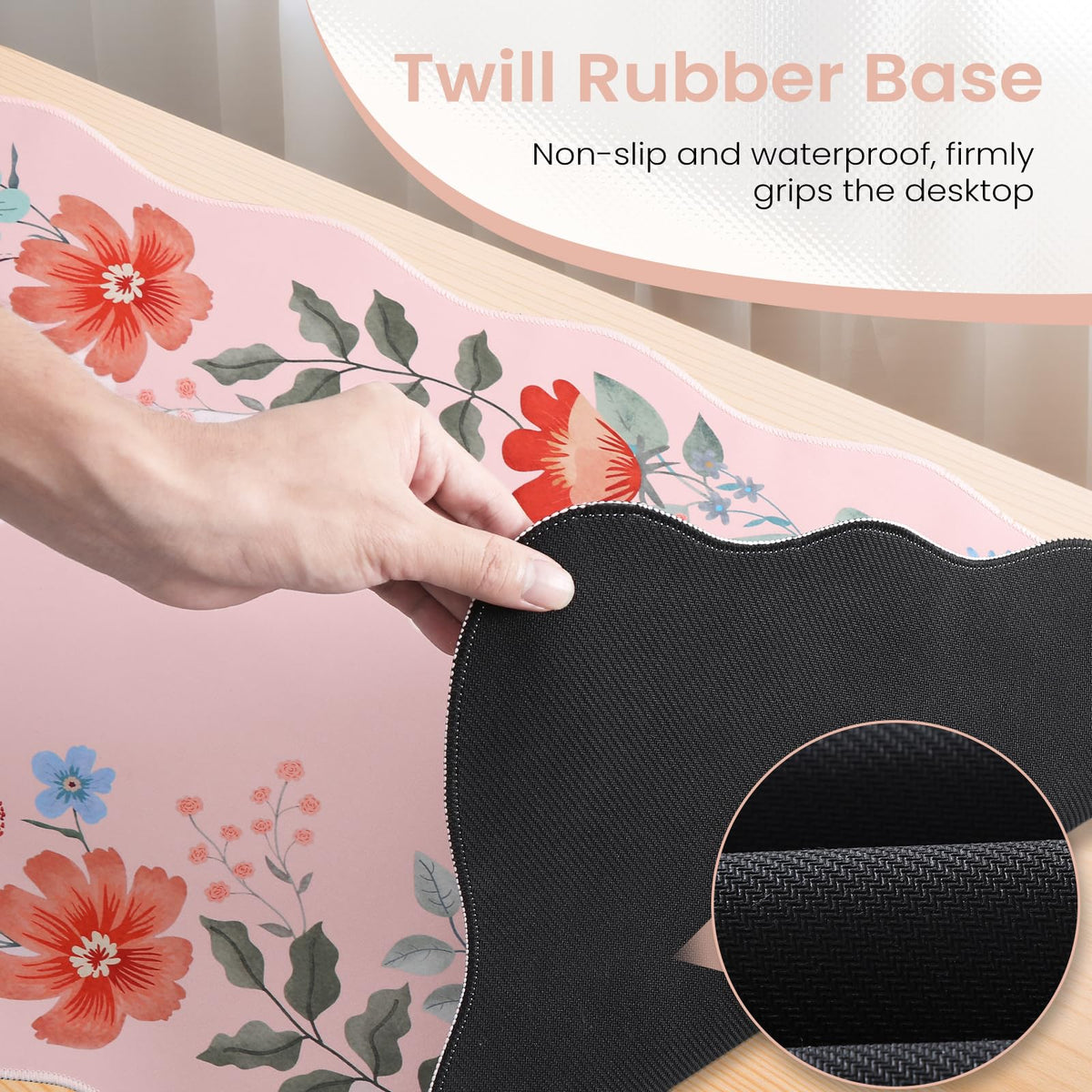 HAOCOO Floral Desktop Mat with Scalloped Edge, XL Computer Pad(Hot Pink)